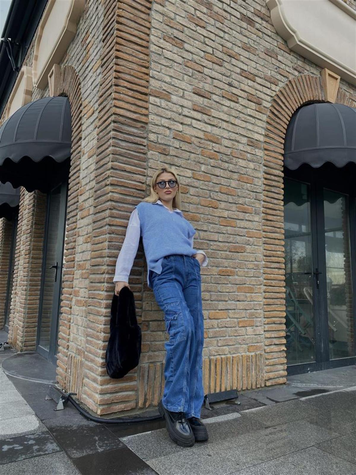 Y2k Unisex Kargo Cepli Bel Lastikli Koyu Yeşil Oversize Bol Paça Pantolon 