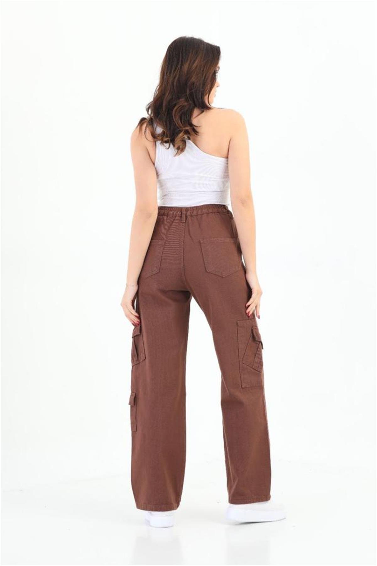 Y2k Unisex Kargo Cepli Bel Lastikli Koyu Yeşil Oversize Bol Paça Pantolon 