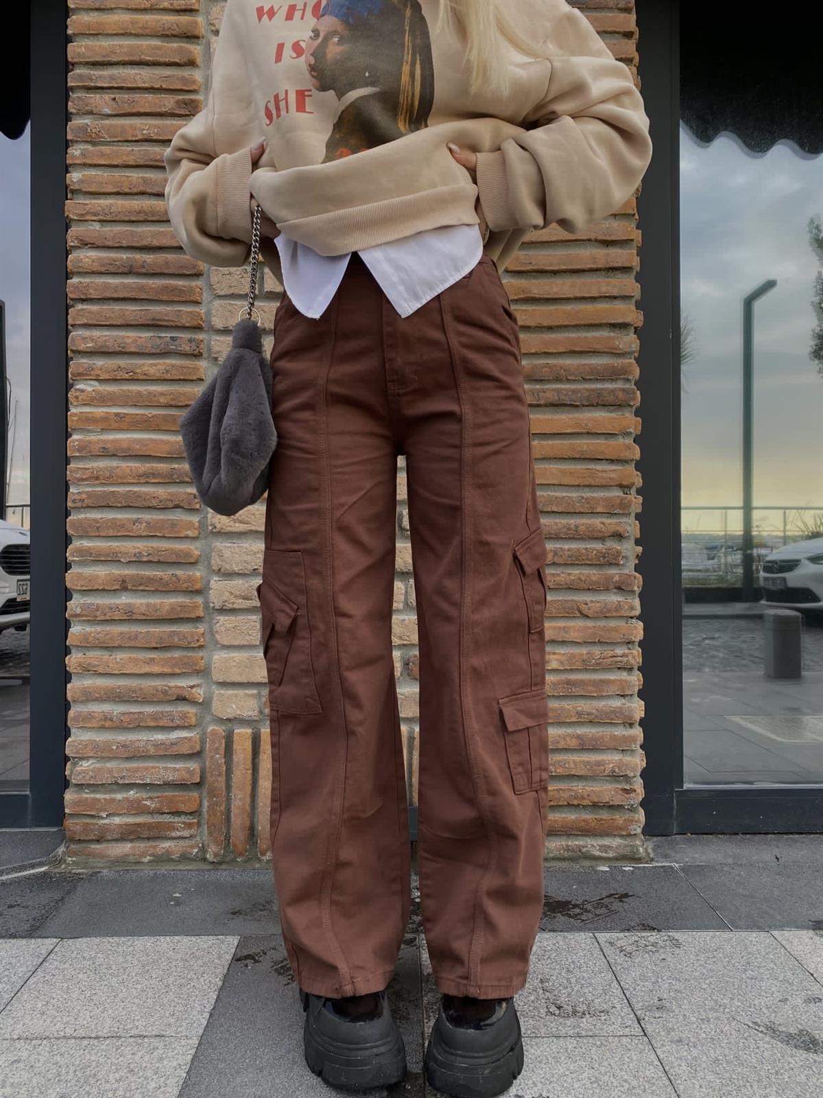 Y2k Unisex Kargo Cepli Bel Lastikli Koyu Yeşil Oversize Bol Paça Pantolon 