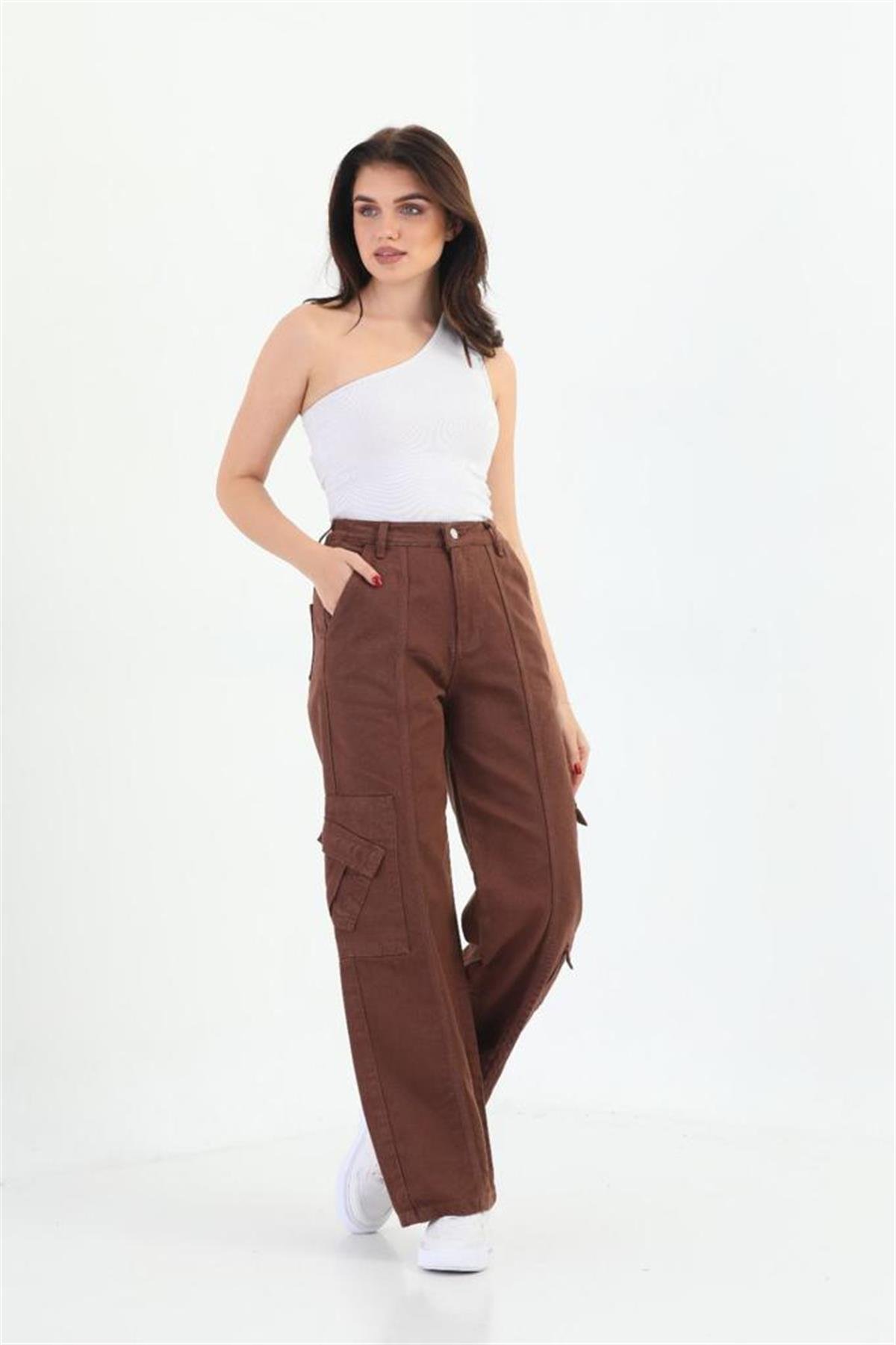 Y2k Unisex Kargo Cepli Bel Lastikli Koyu Yeşil Oversize Bol Paça Pantolon 