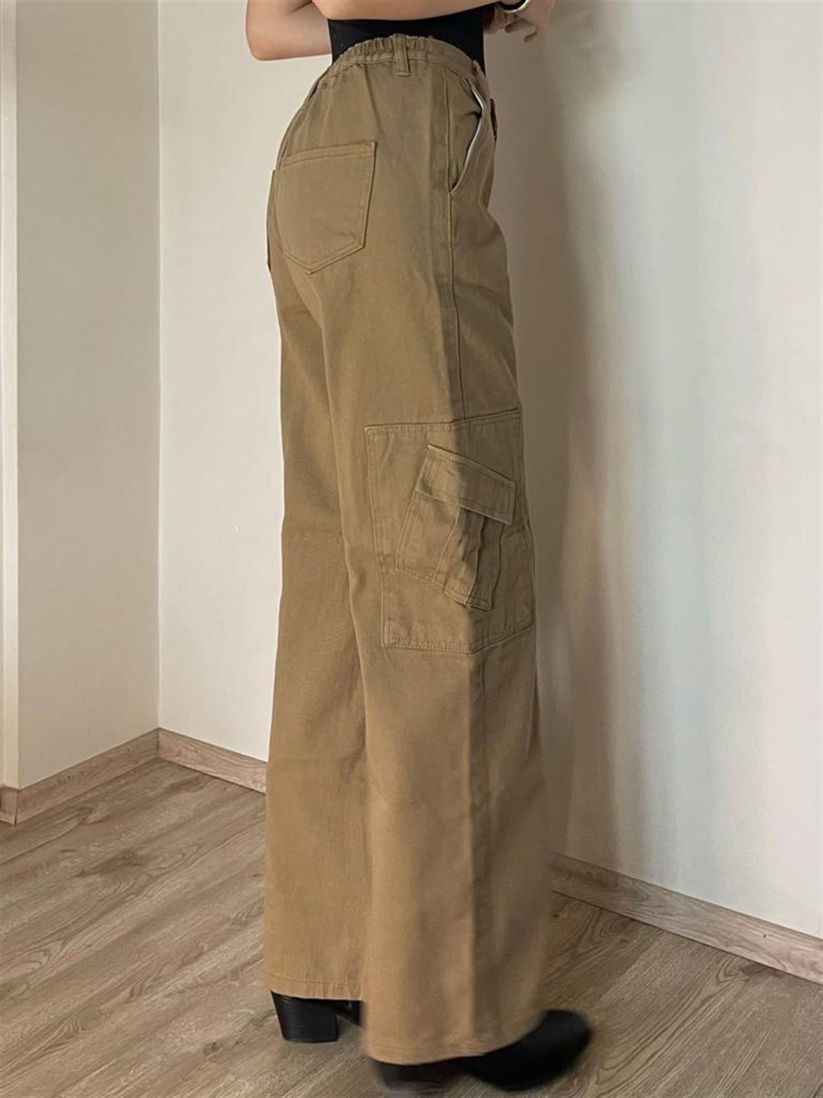 Y2k Unisex Kargo Cepli Bel Lastikli Koyu Yeşil Oversize Bol Paça Pantolon 