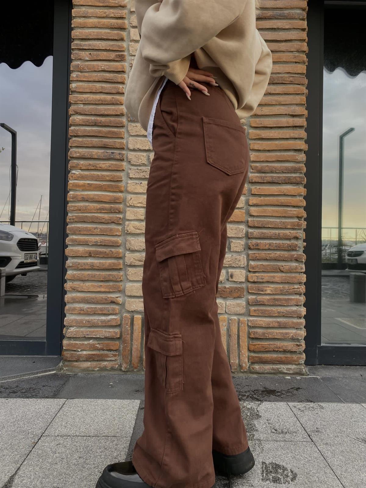 Y2k Unisex Kargo Cepli Bel Lastikli Koyu Yeşil Oversize Bol Paça Pantolon 
