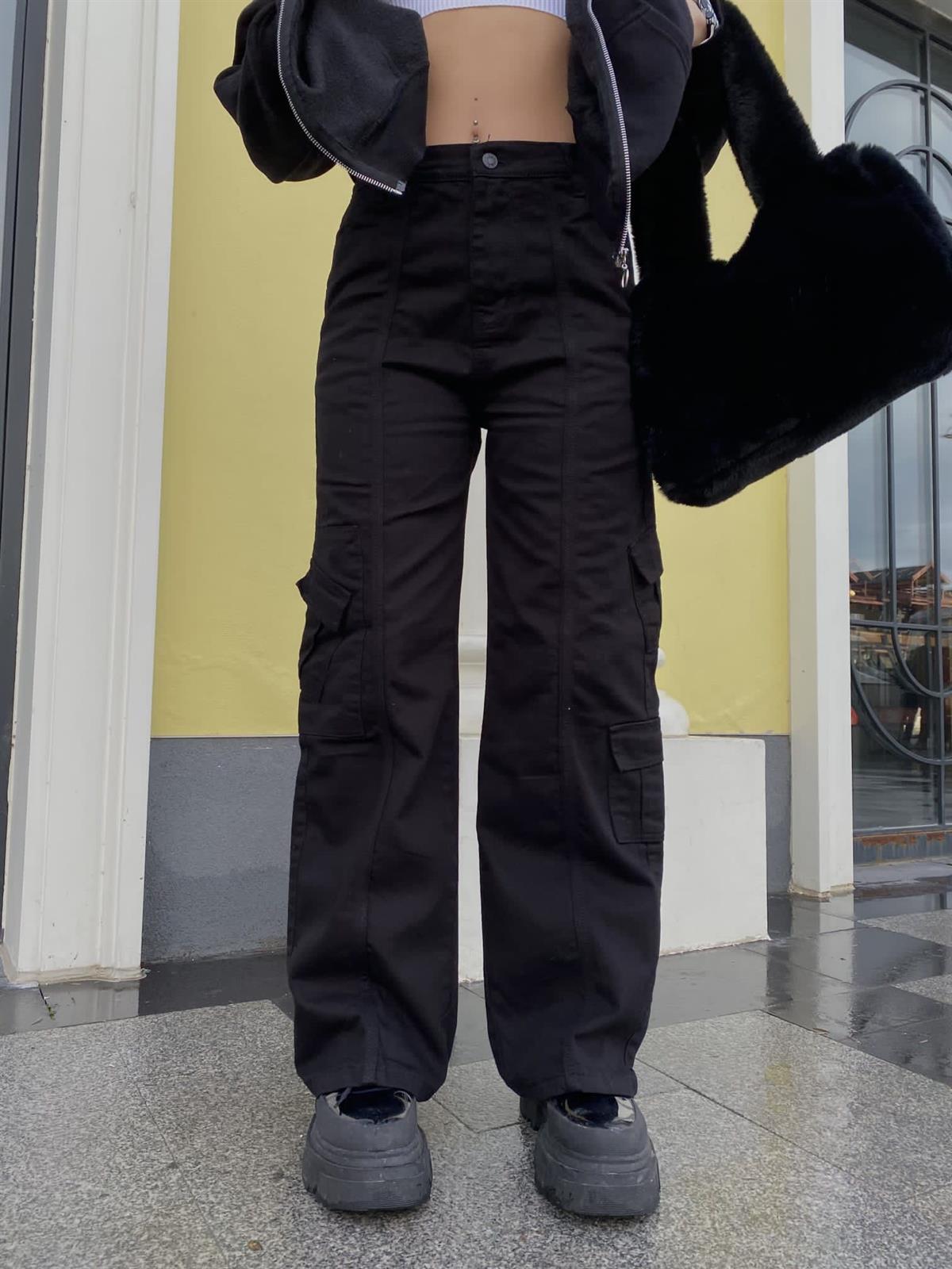 Y2k Unisex Kargo Cepli Bel Lastikli Koyu Yeşil Oversize Bol Paça Pantolon 