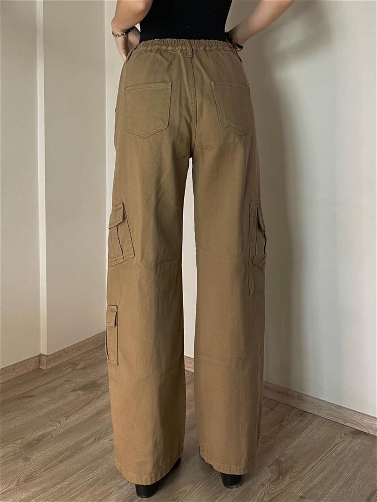 Y2k Unisex Kargo Cepli Bel Lastikli Koyu Yeşil Oversize Bol Paça Pantolon 