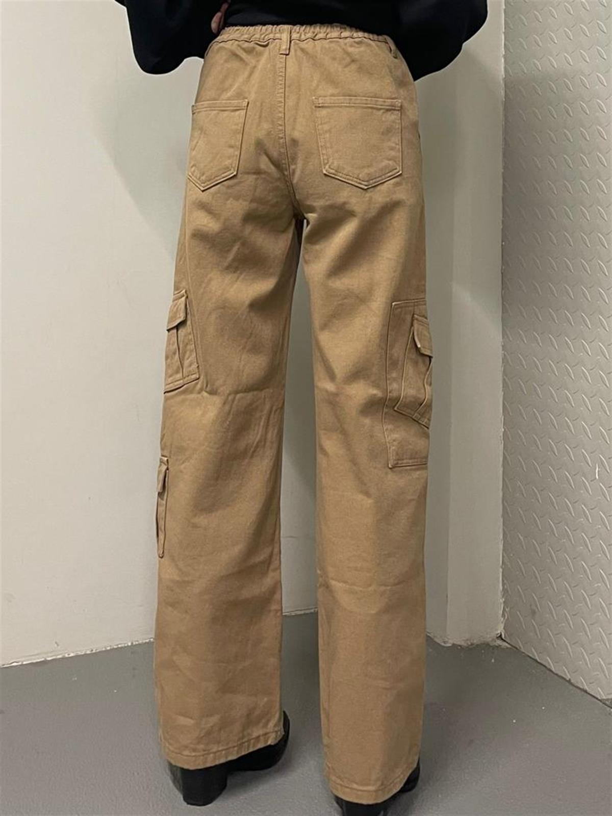 Y2k Unisex Kargo Cepli Bel Lastikli Koyu Yeşil Oversize Bol Paça Pantolon 