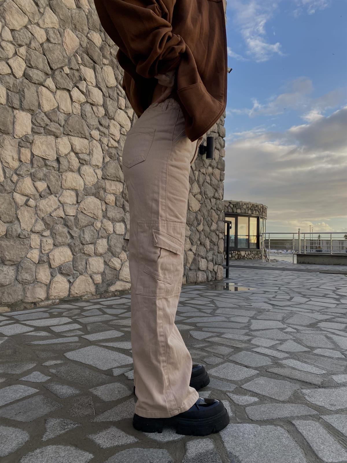 Y2k Unisex Kargo Cepli Bel Lastikli Koyu Yeşil Oversize Bol Paça Pantolon 