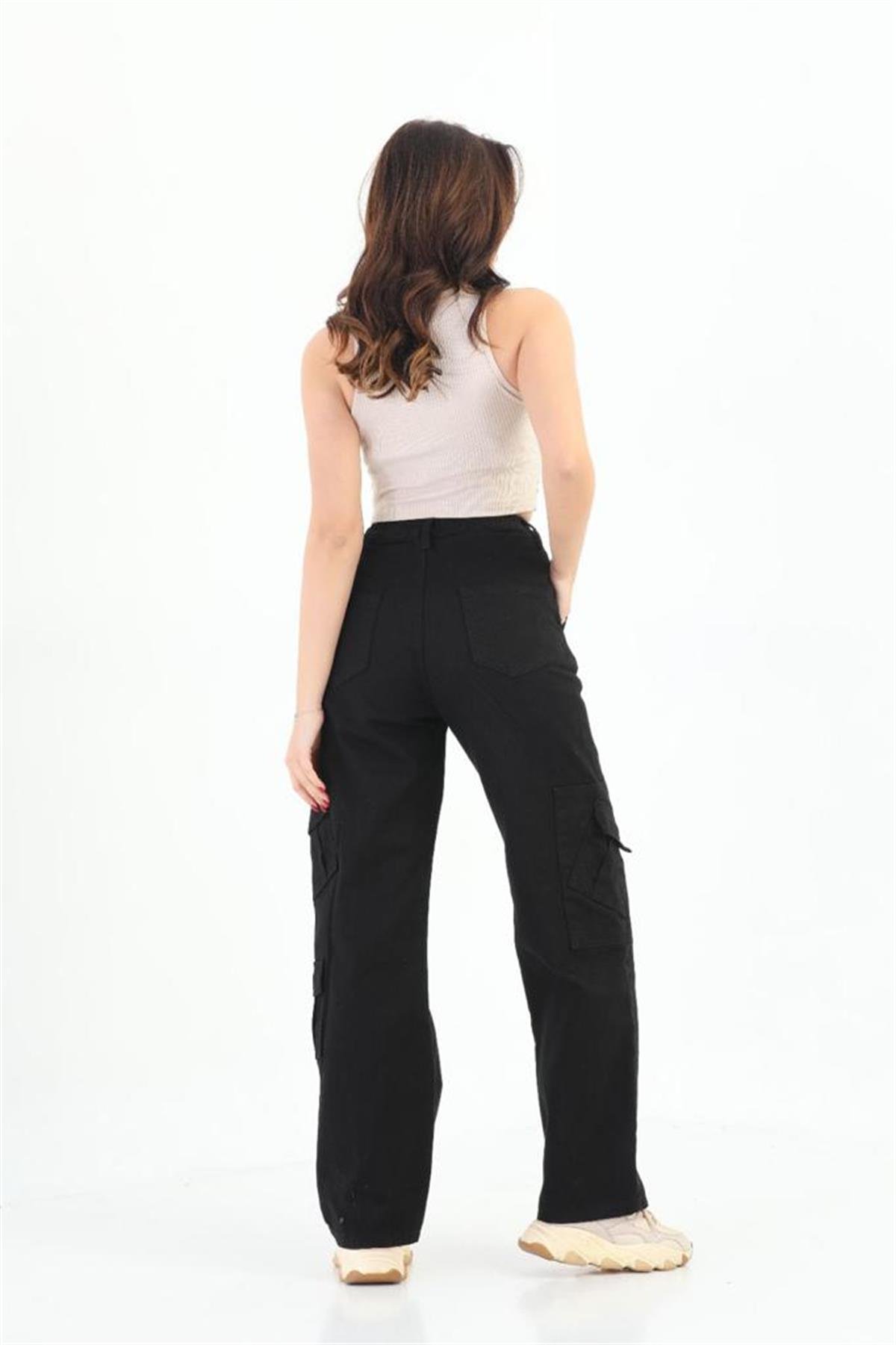 Y2k Unisex Kargo Cepli Bel Lastikli Koyu Yeşil Oversize Bol Paça Pantolon 
