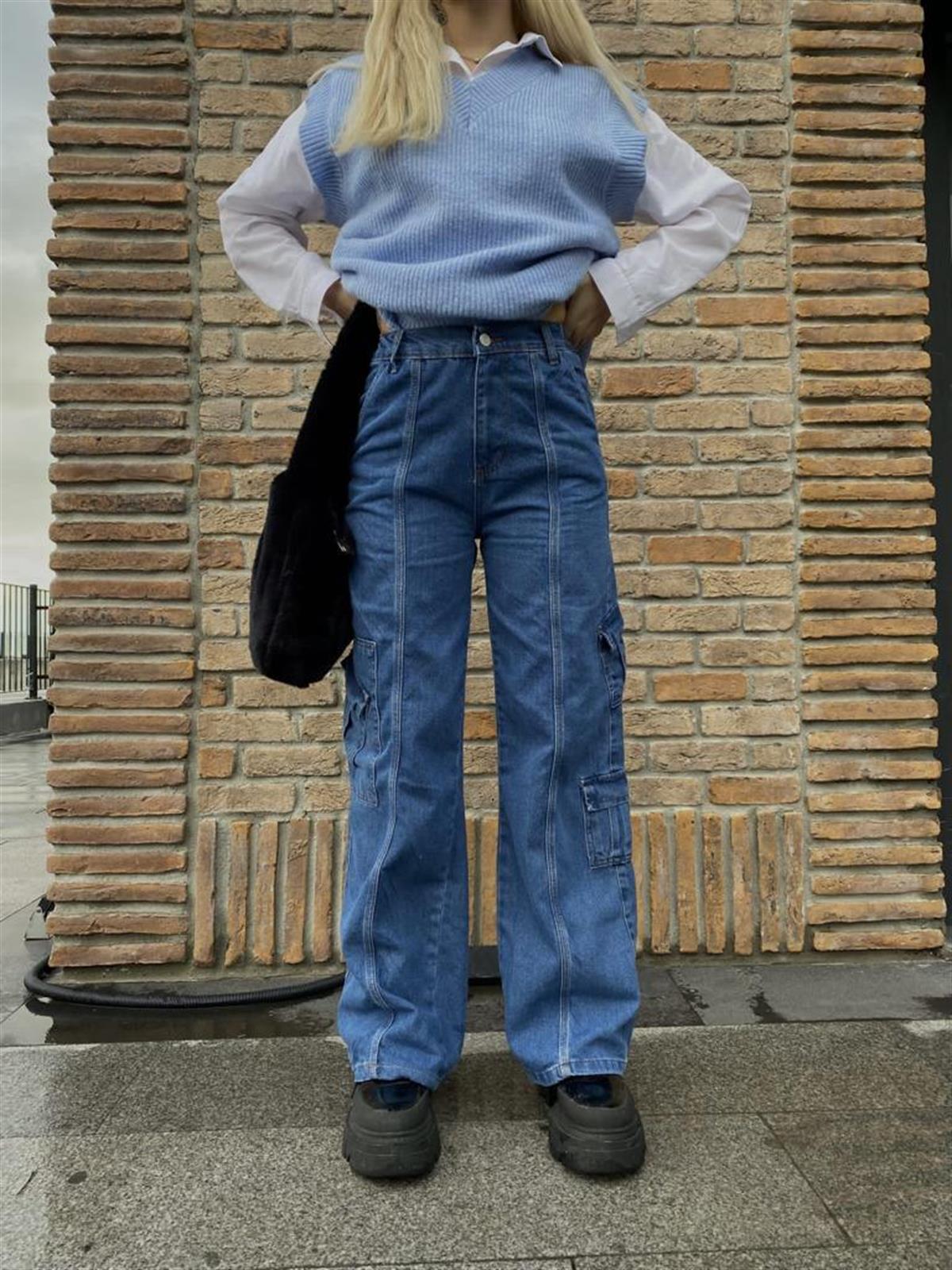 Y2k Unisex Kargo Cepli Bel Lastikli Koyu Yeşil Oversize Bol Paça Pantolon 