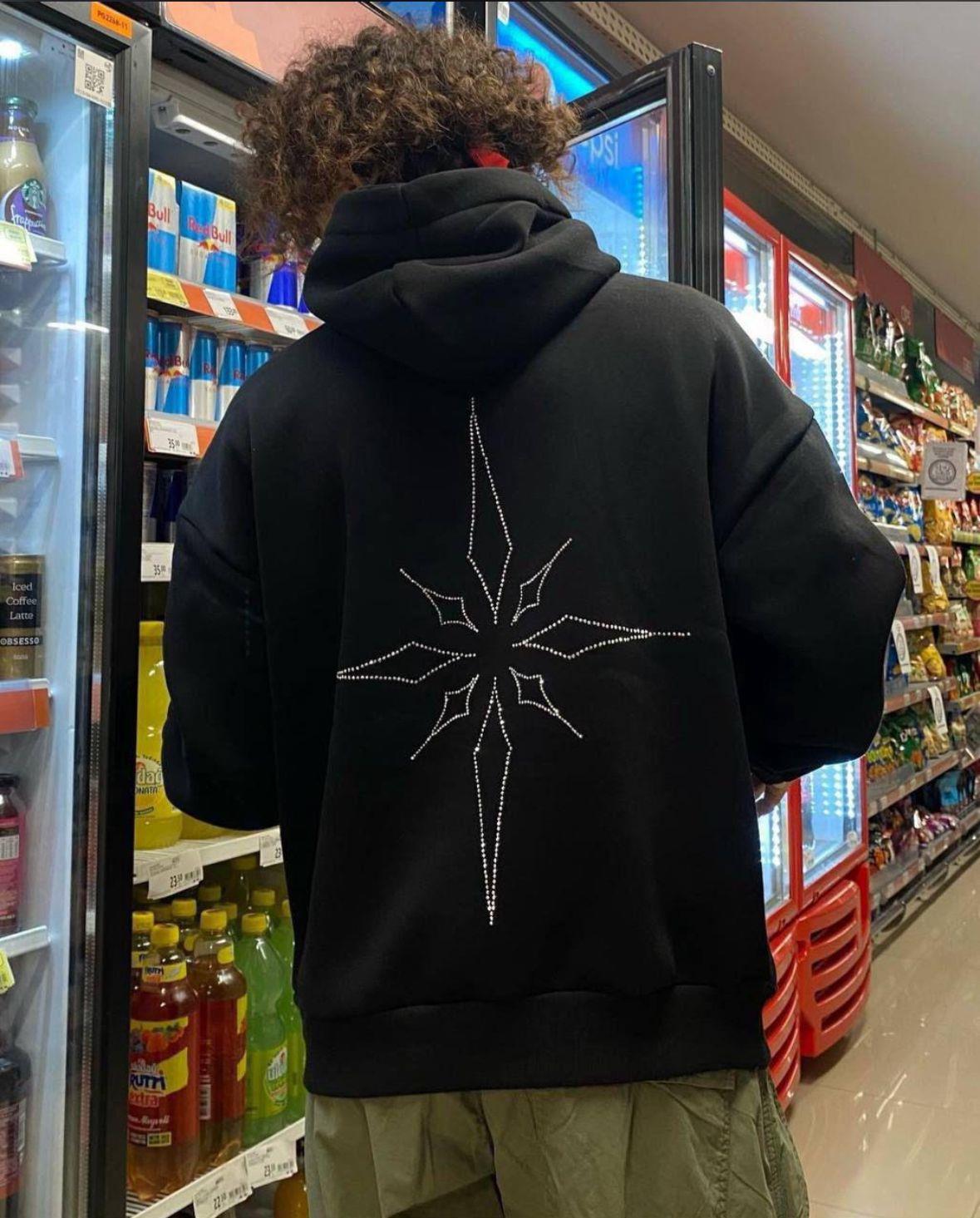 Y2K Unisex Oversize Taşlı Hoodie Sweatshirt