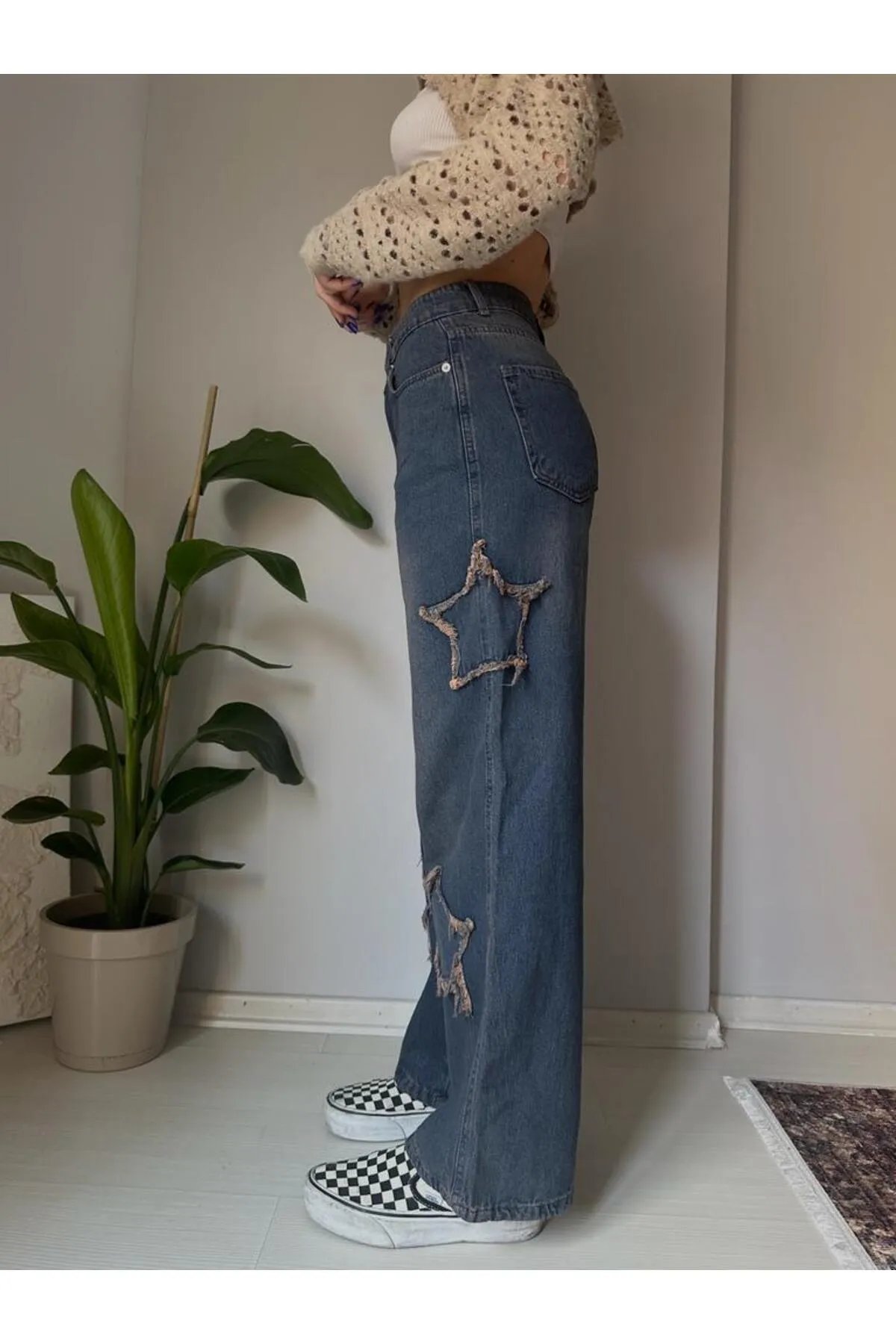 Y2k Yıldız Detail Bol Paça Relax Unisex Tech Pantolon