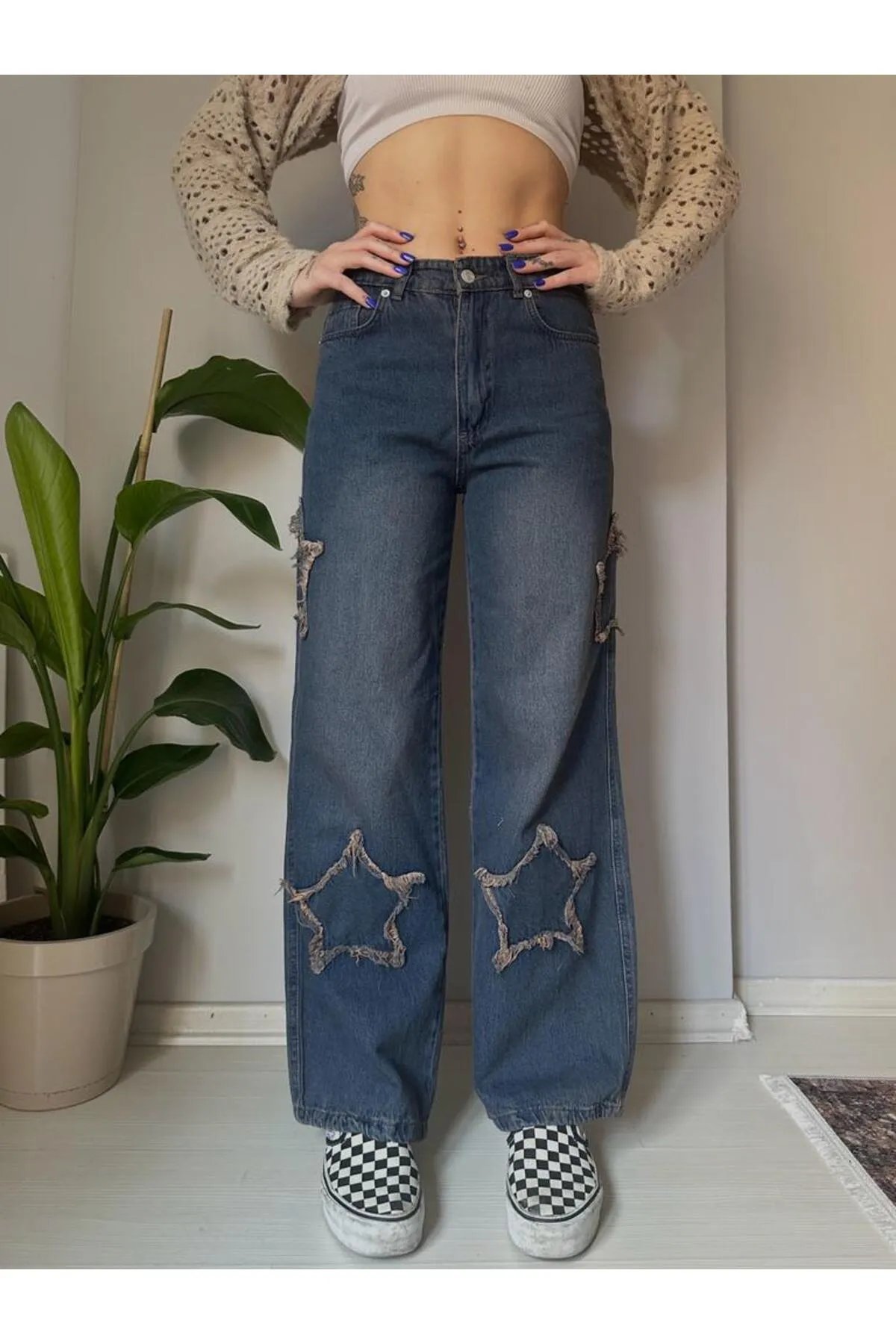 Y2k Yıldız Detail Bol Paça Relax Unisex Tech Pantolon