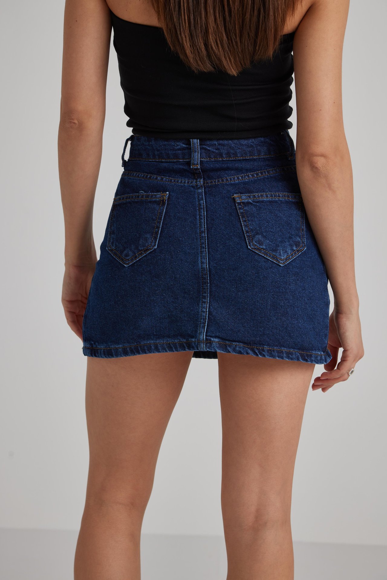 Çift Yırtmaç Mini Denim Etek 