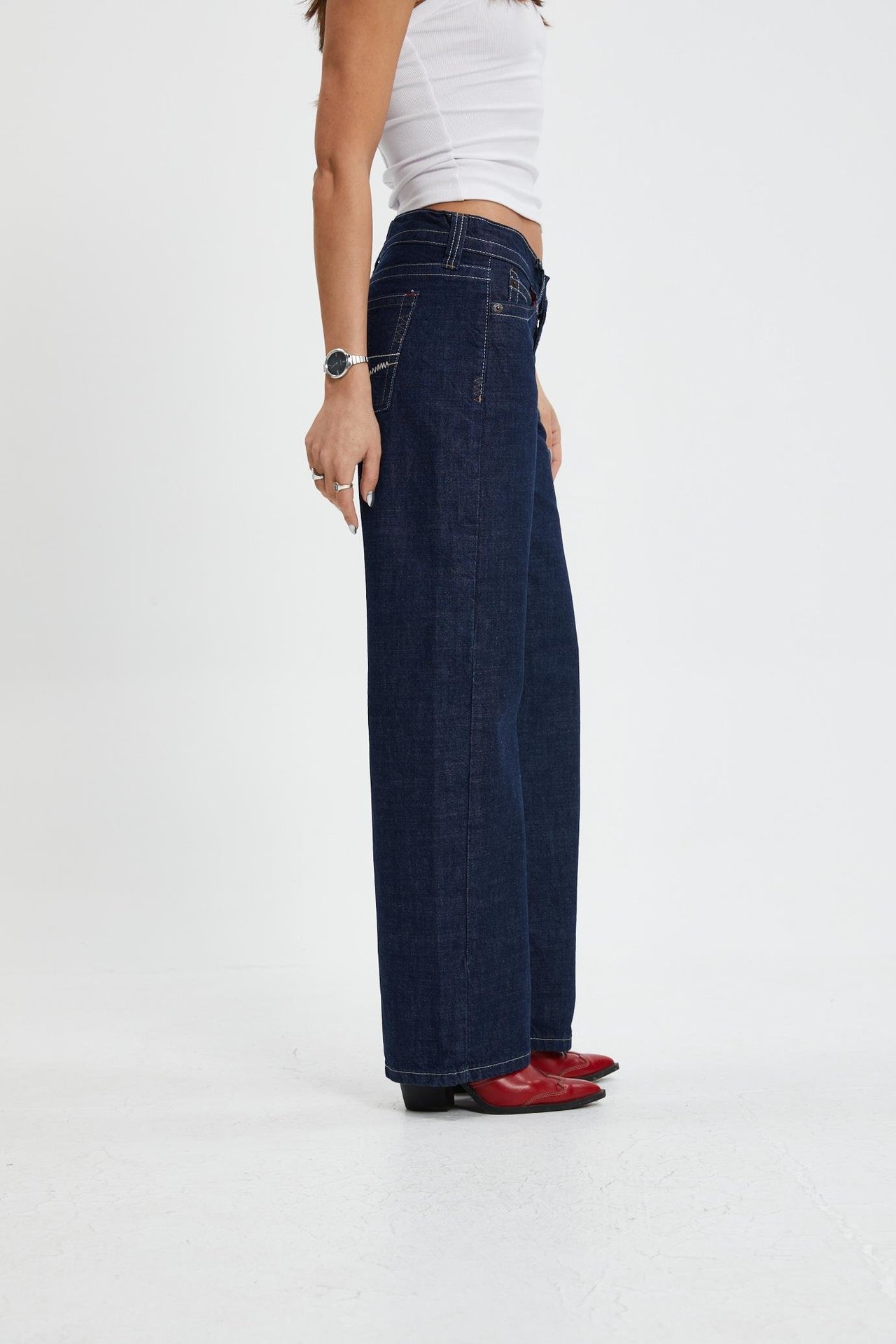 Koyu Mavi Düşük Bel Jean
