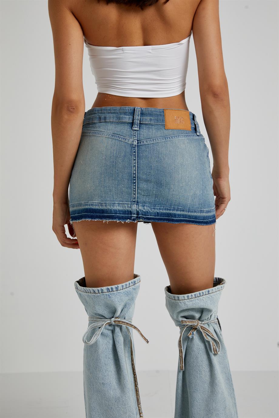 Mavi Düşük Bel Denim Etek