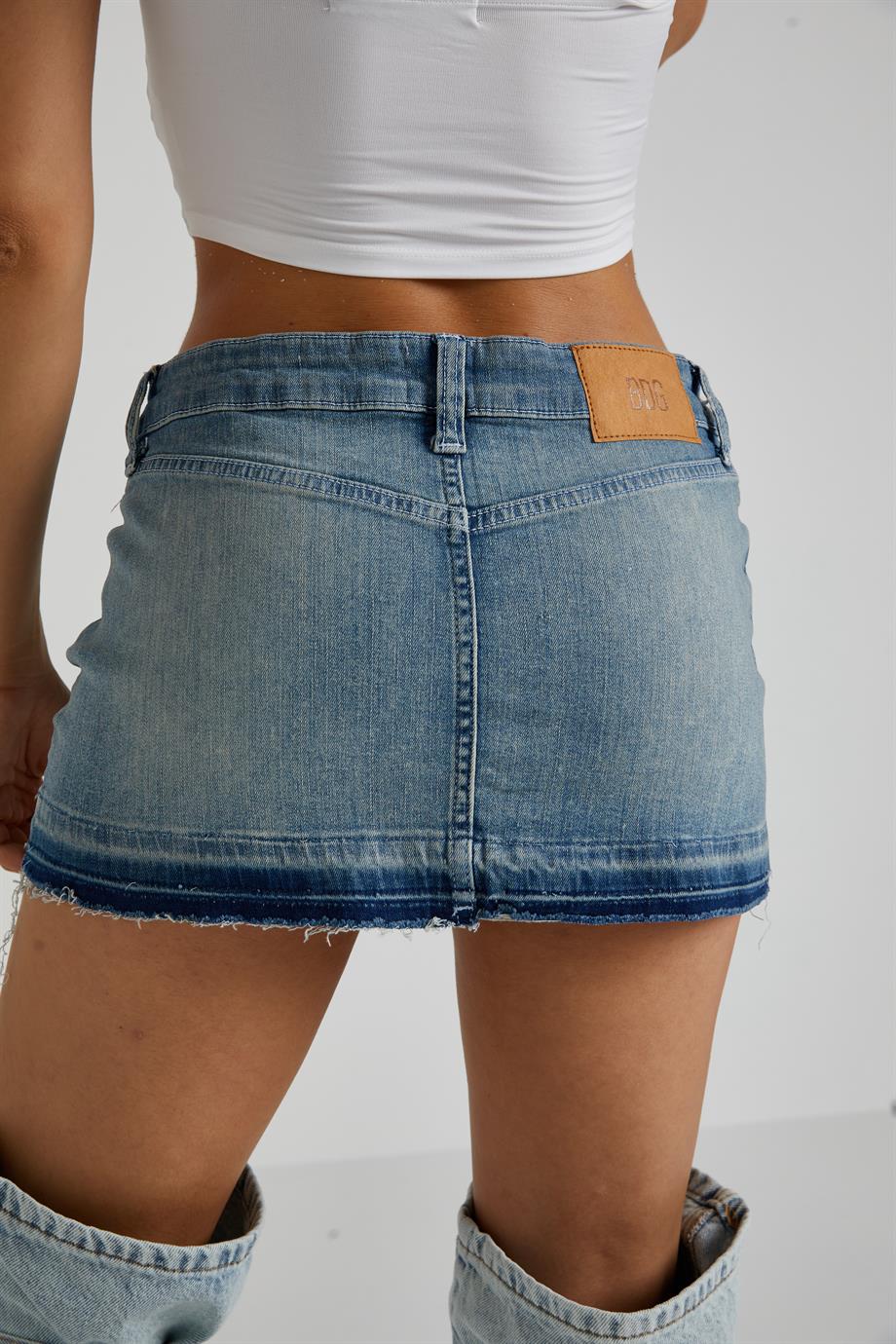 Mavi Düşük Bel Denim Etek