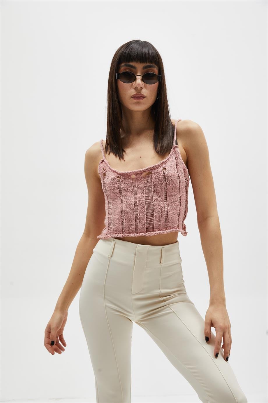 Pembe Ajurlu Top