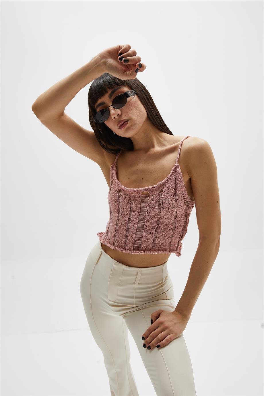 Pembe Ajurlu Top