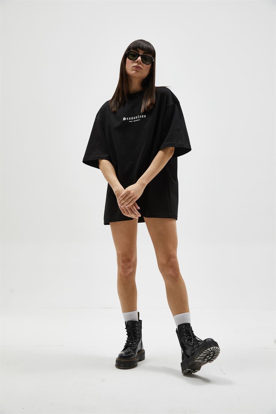 Siyah Baskılı Oversize T-Shirt