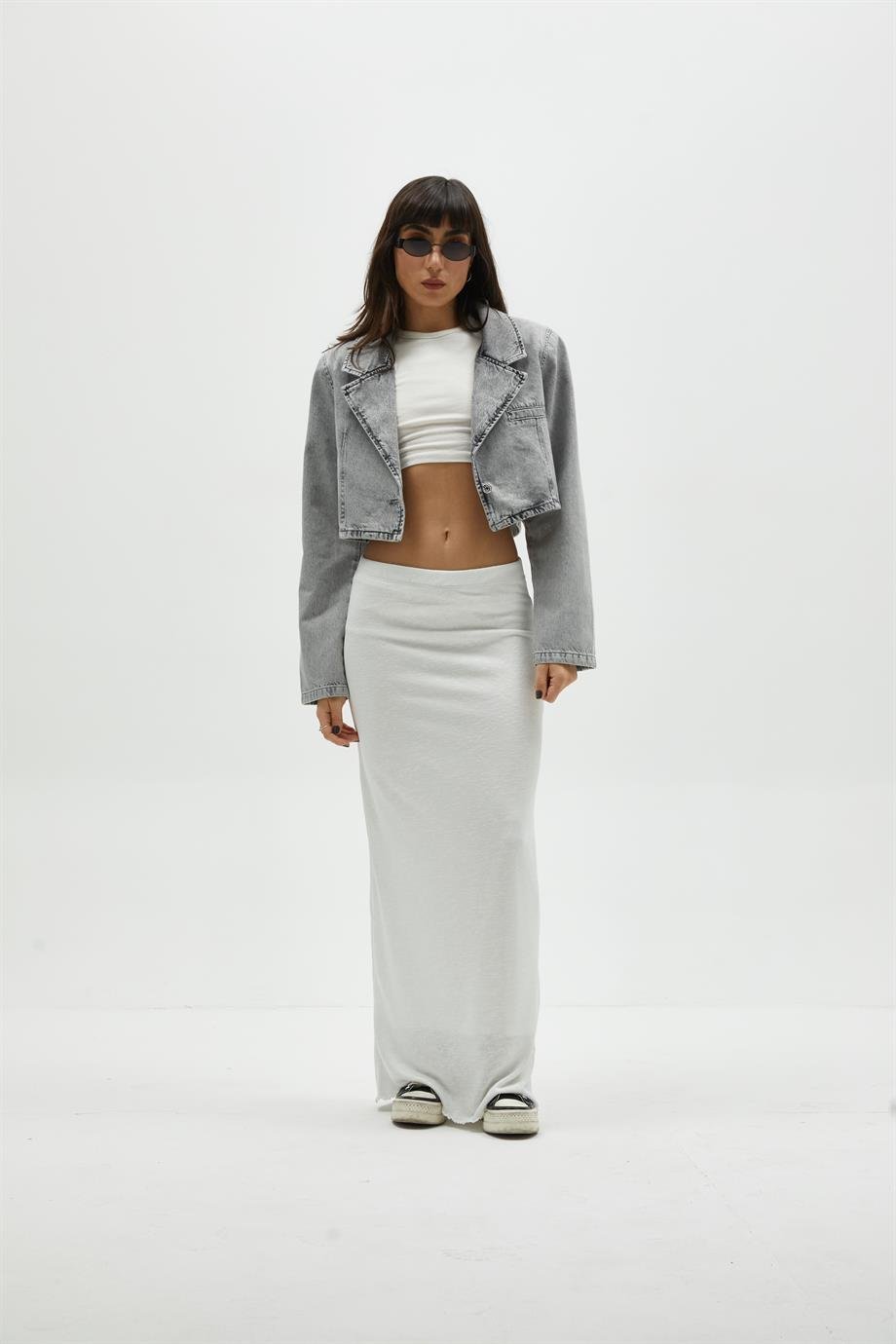 Vatkalı Crop Denim Ceket