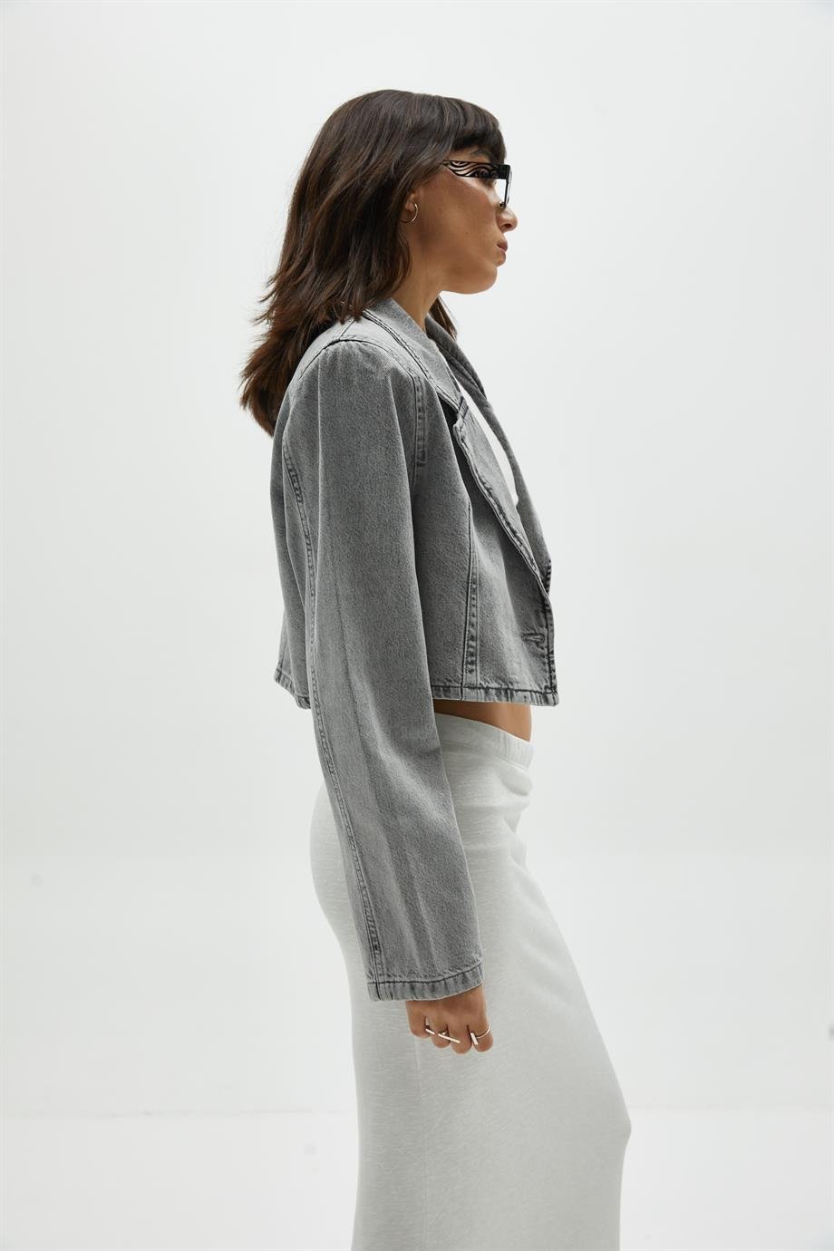 Vatkalı Crop Denim Ceket