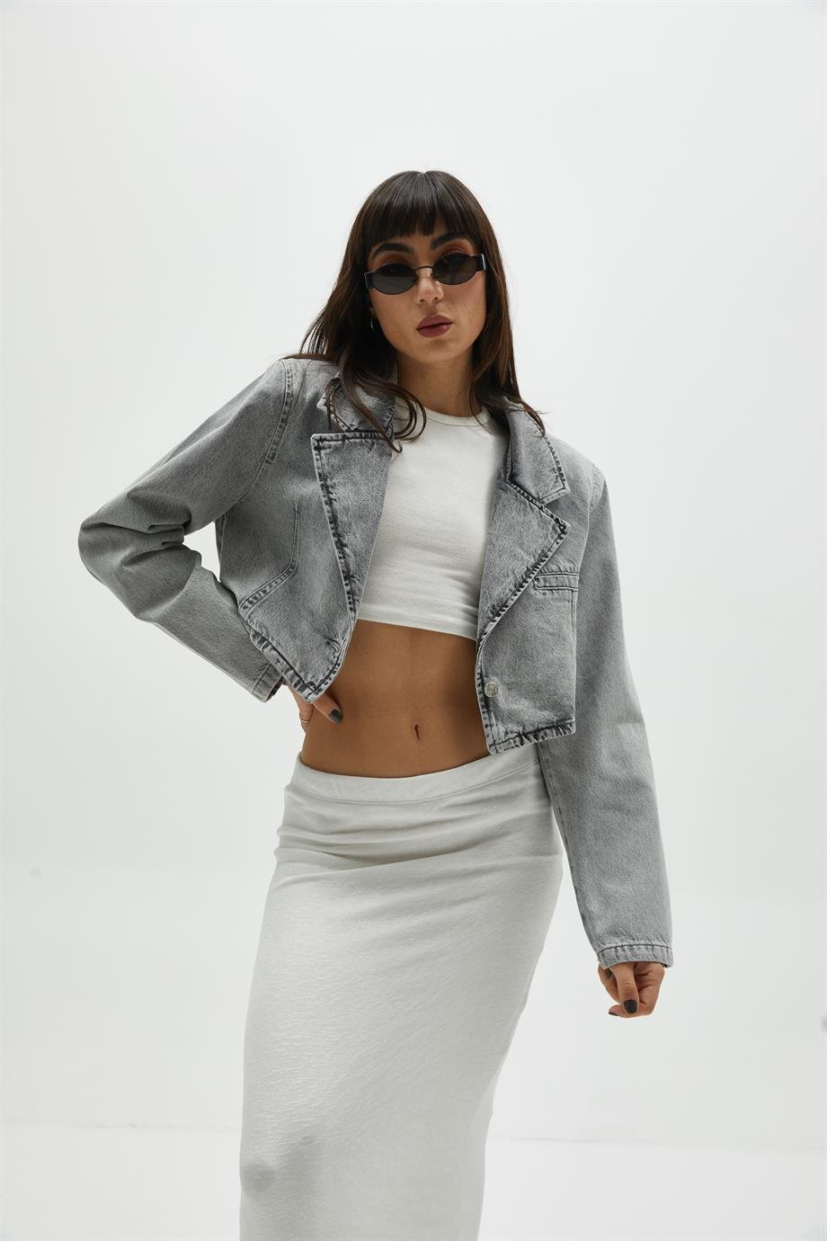 Vatkalı Crop Denim Ceket