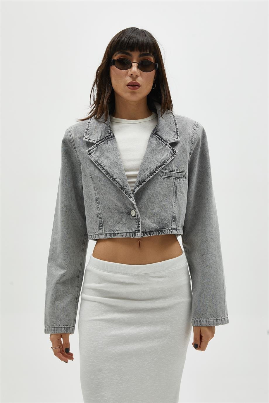 Vatkalı Crop Denim Ceket