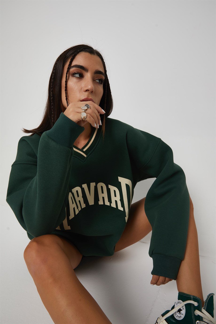 Yeşil Oversize Kolej Sweatshirt