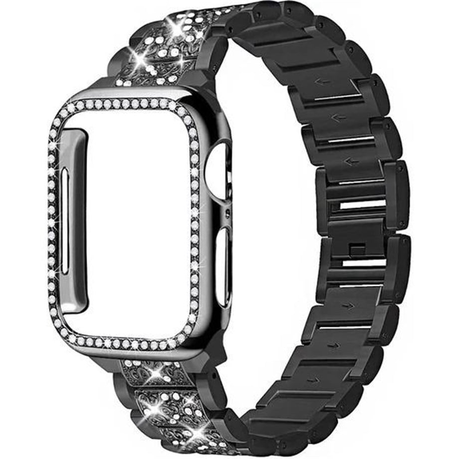 Apple Watch Diamond Seri Taşlı Çelik Kordon Seti 44mm