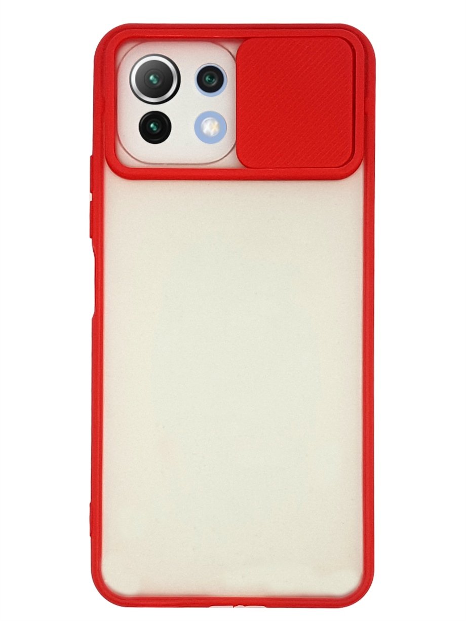 Kamera Sürgülü Kılıf Redmi 11 Lite - Kırmızı