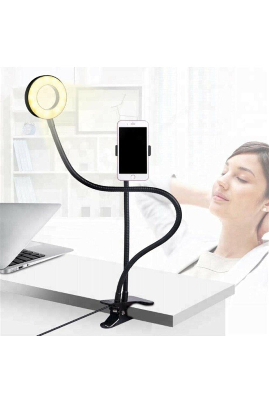 Led Tripod 3 Renk Işıklı Telefon Tutucu Kıskaçlı Masa Lambası