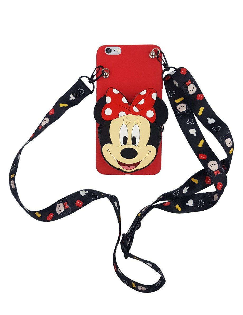 Maskotlu Cüzdanlı Boyun Askılı İphone 6 Plus Silikon Kılıf