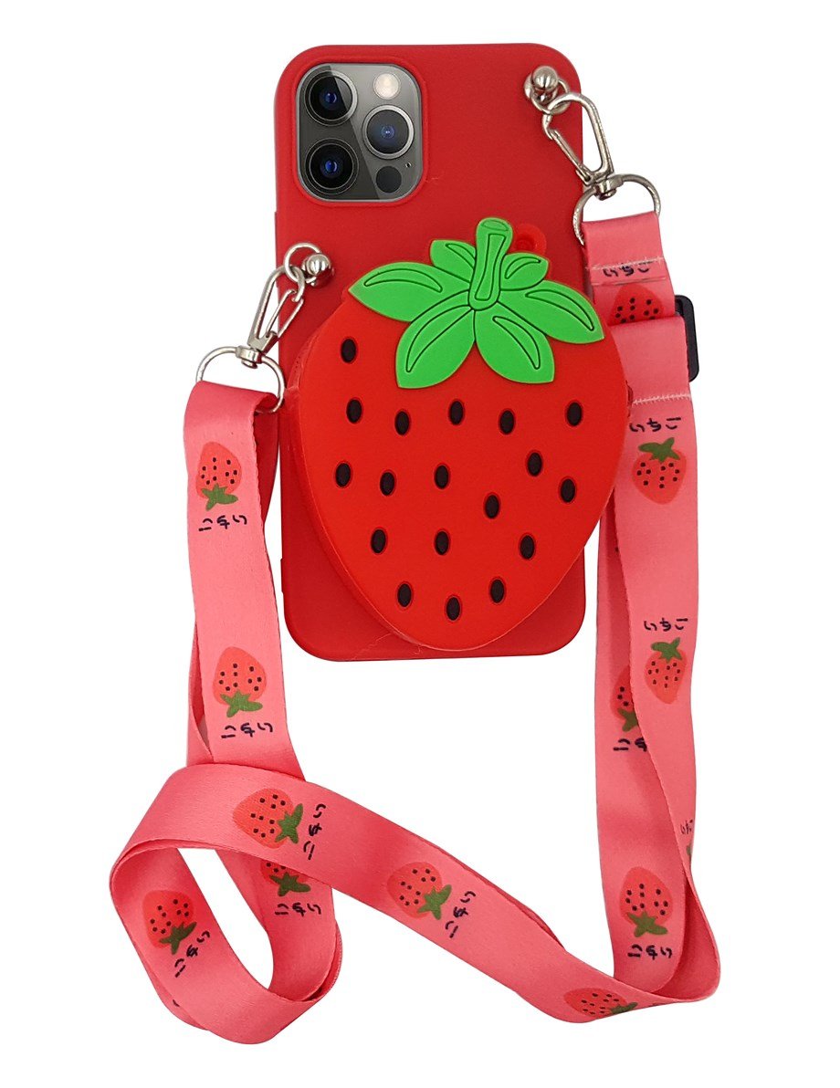 Maskotlu Cüzdanlı Boyun Askılı İphone 12 Pro Silikon Kılıf