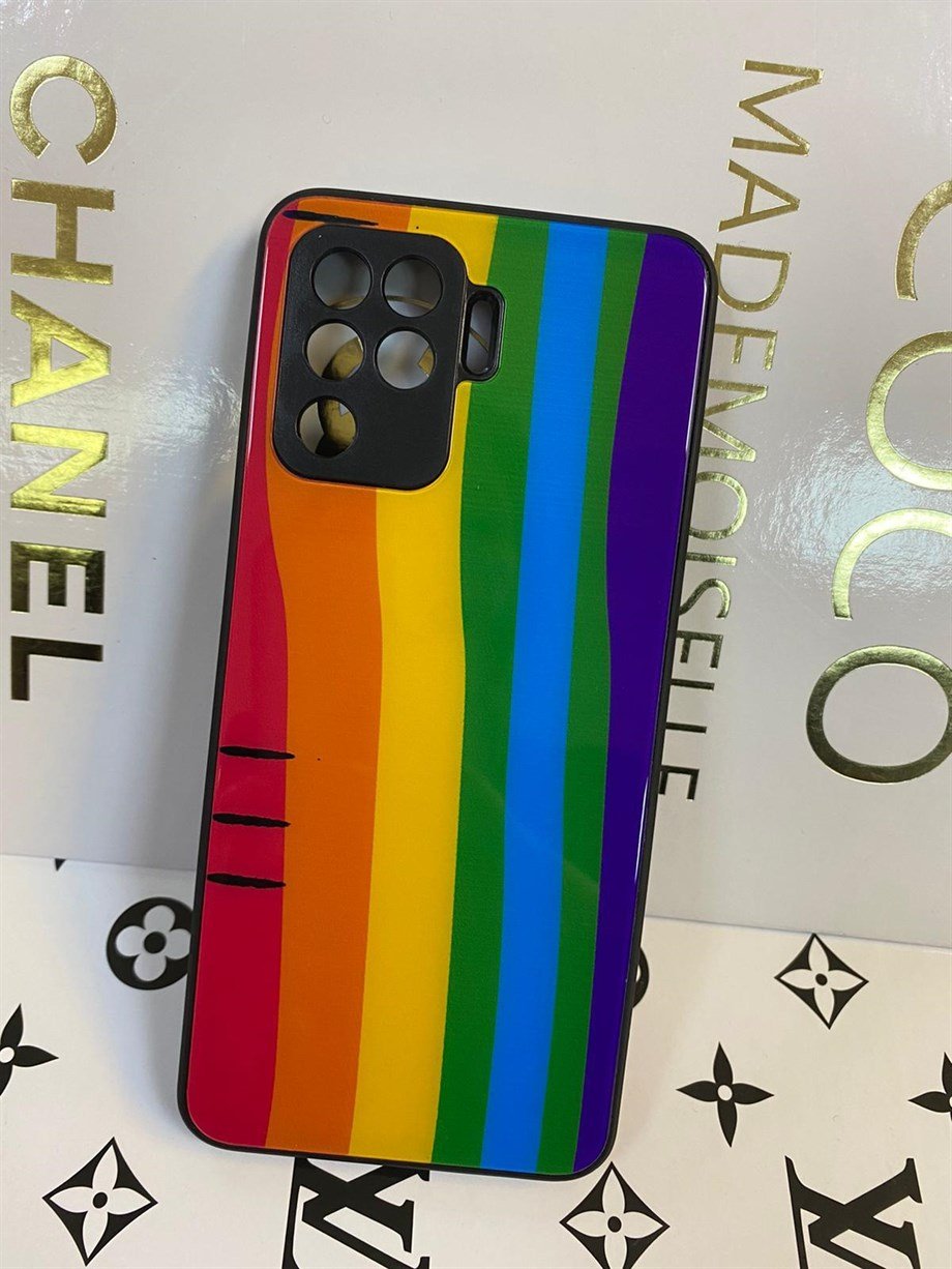 Oppo Reno 5 Lite Camlı Renkli Kılıf