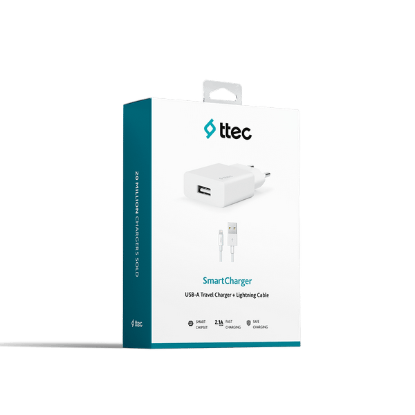 Ttec SmartCharger PD 20W Seyahat Hızlı Şarj Aleti+USB-C - Lightning 150cm Kablo Beyaz