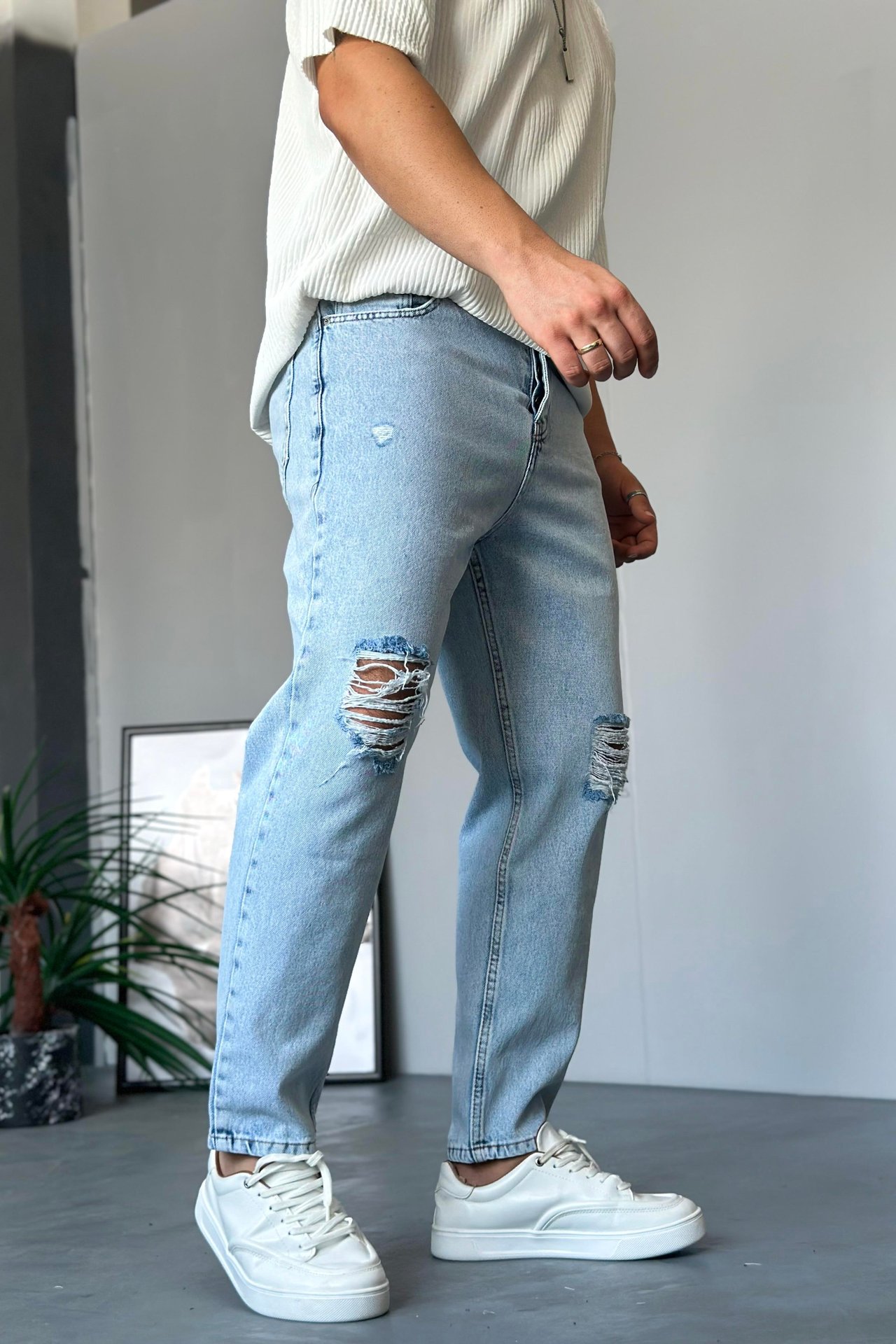 Dizi yırtıklı boyfriend jean