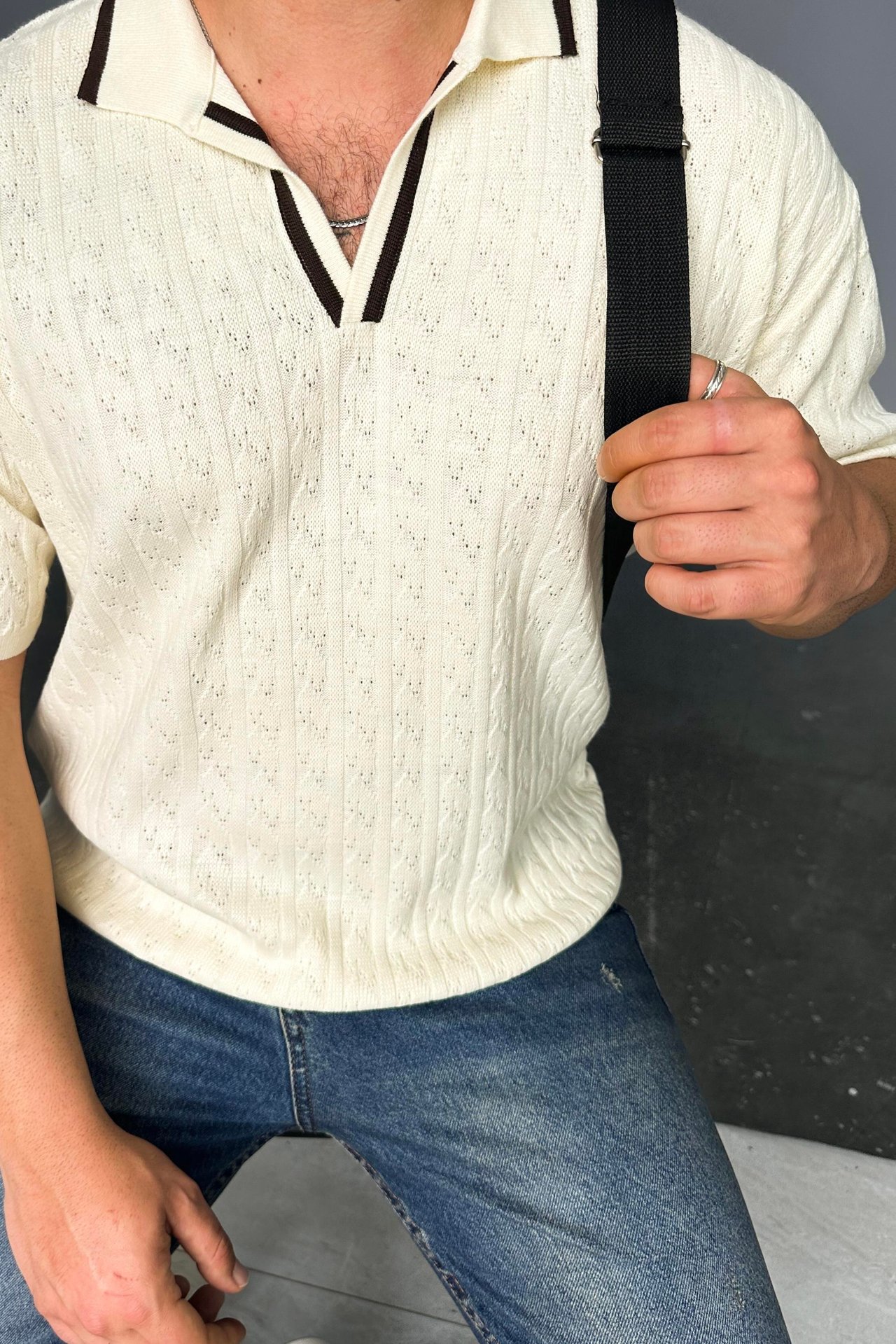 Oversize yaka desenli triko 