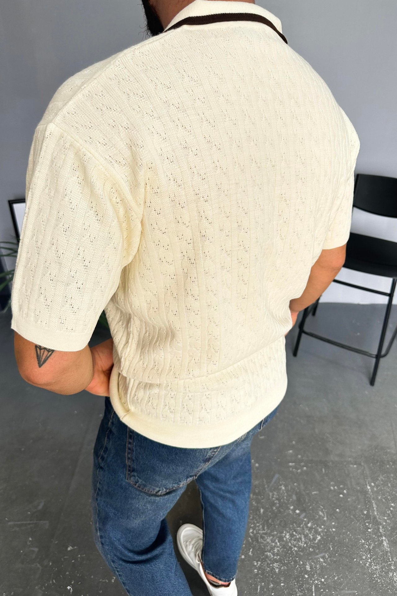 Oversize yaka desenli triko 