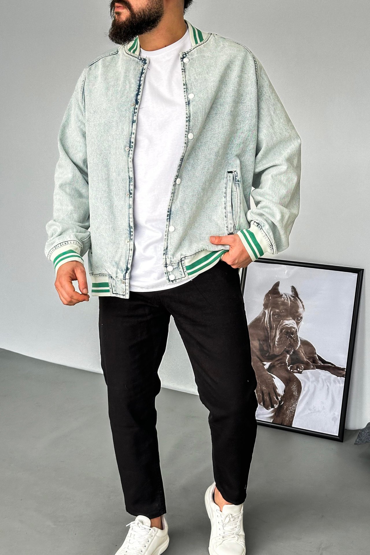 Ribana detaylı oversize kot ceket 