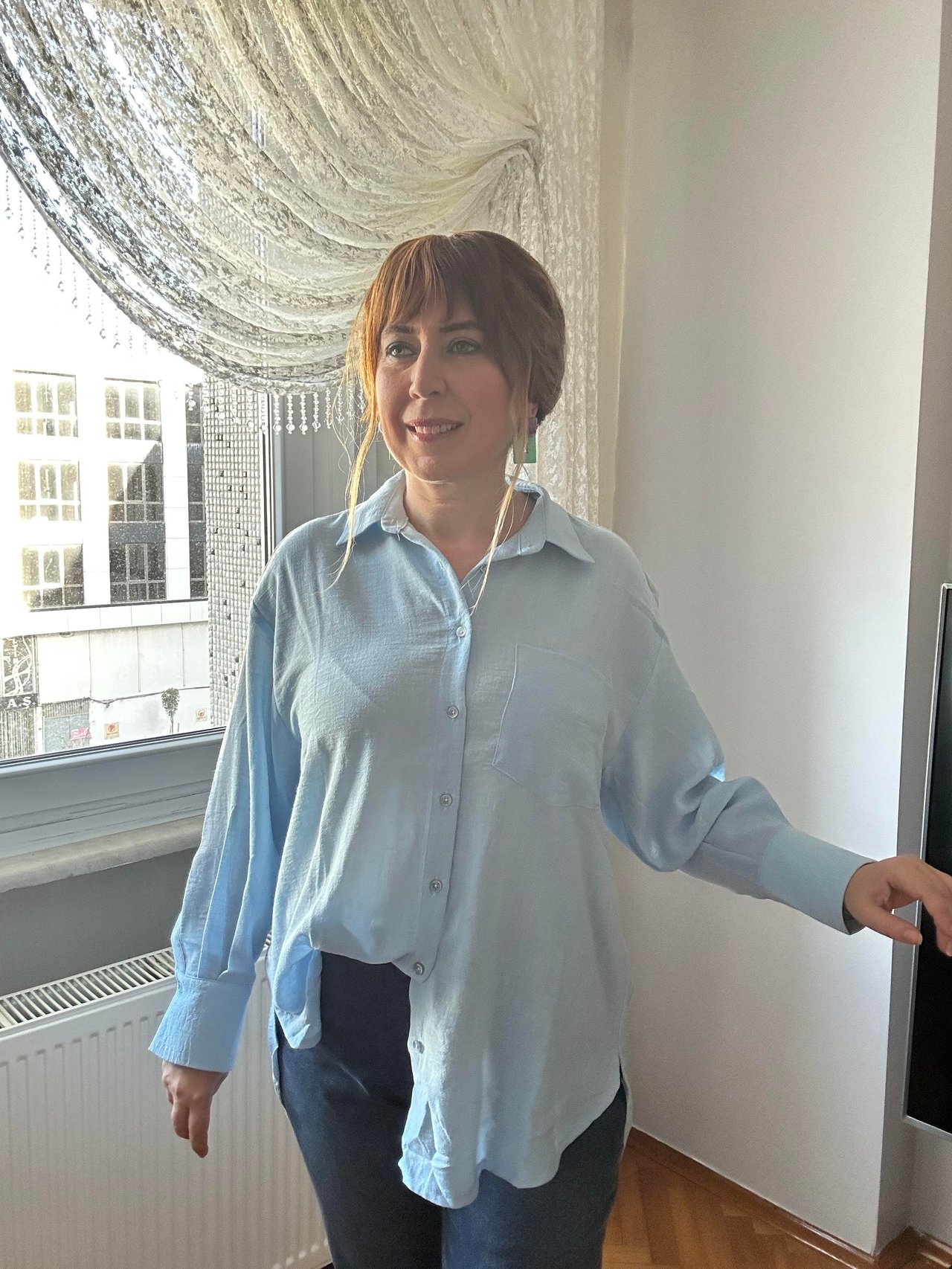 Bebe mavisi pamuk oversize gömlek