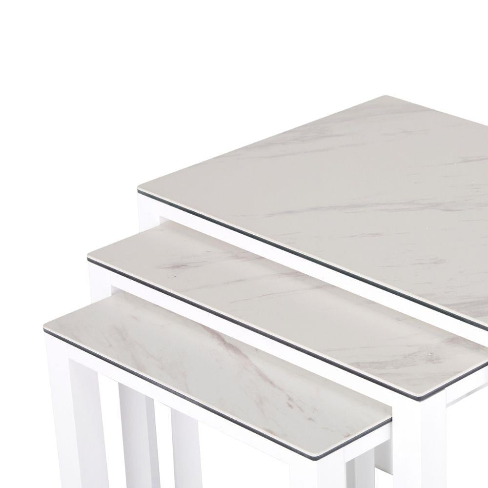 Metal Zigon Sehpa 3 lü set -45x45 cm-Beyaz