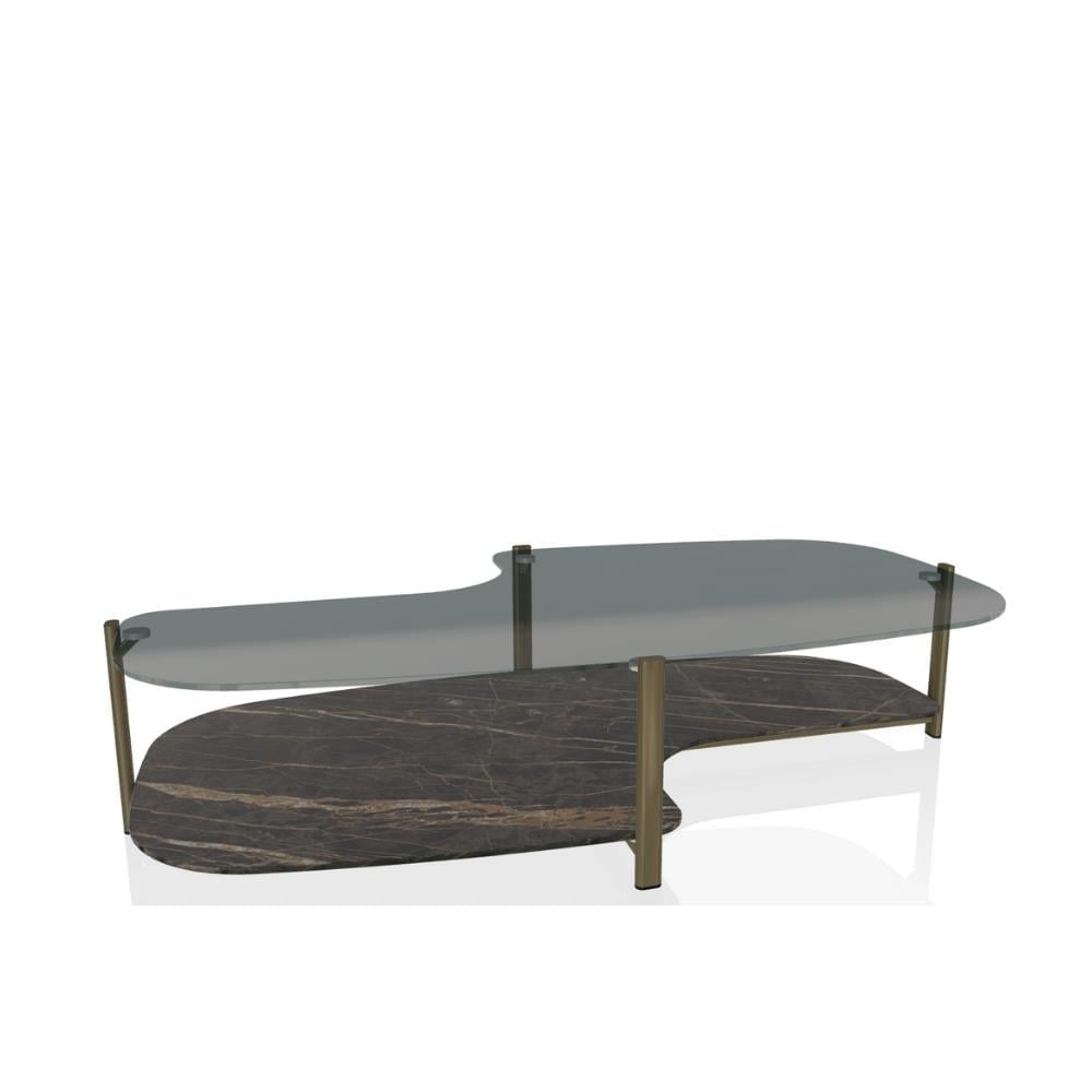 Pagoda Orta Sehpa-Frame Aged Brass (M328) - Transparent Smoke Grey (C158) - Noir Desir (CM005)