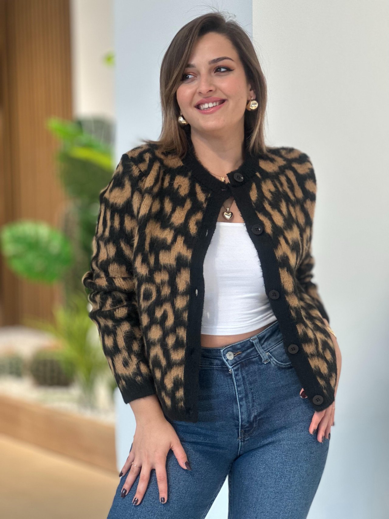 Kahve Leopar Hırka