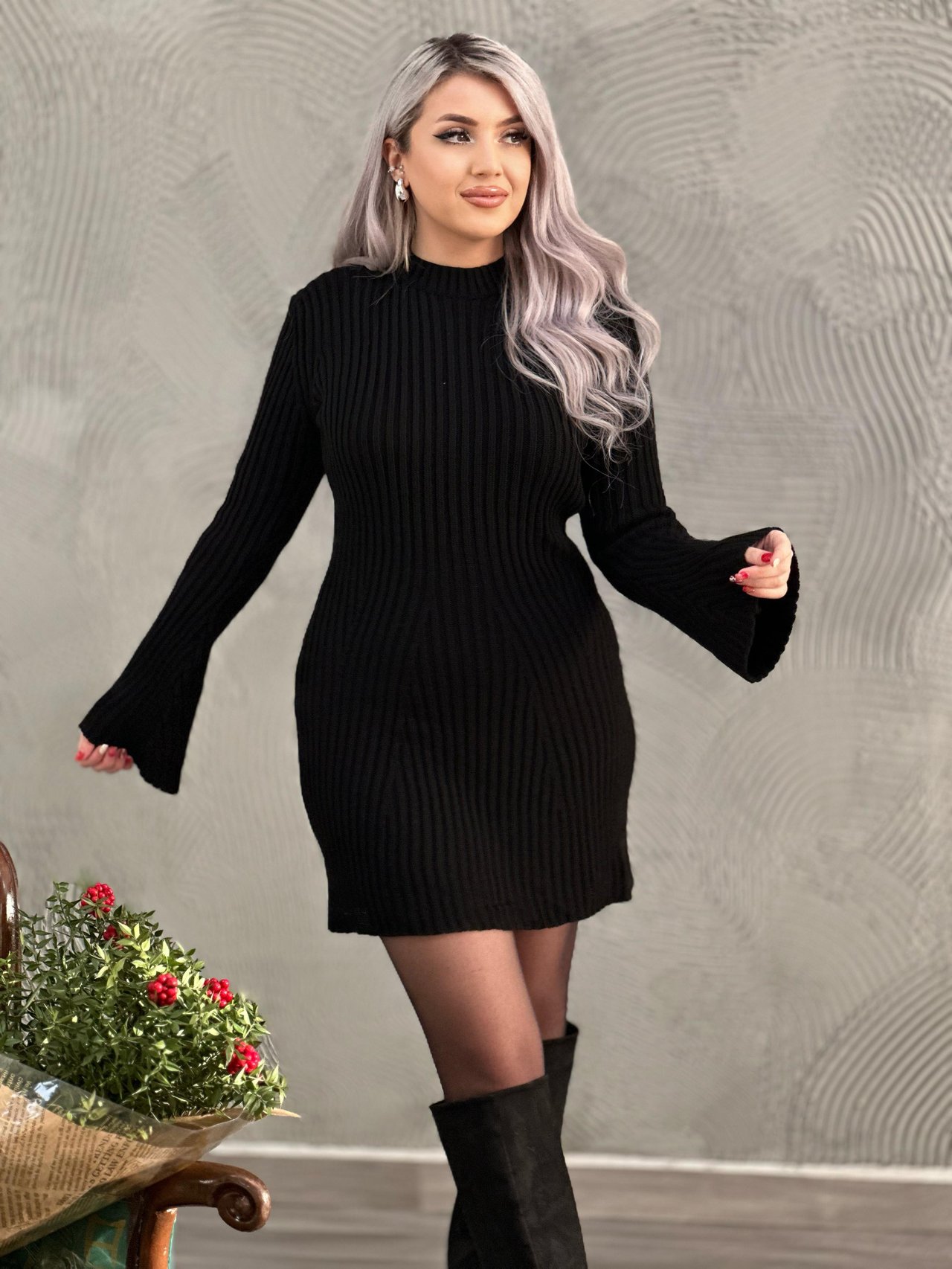Siyah Triko Elbise