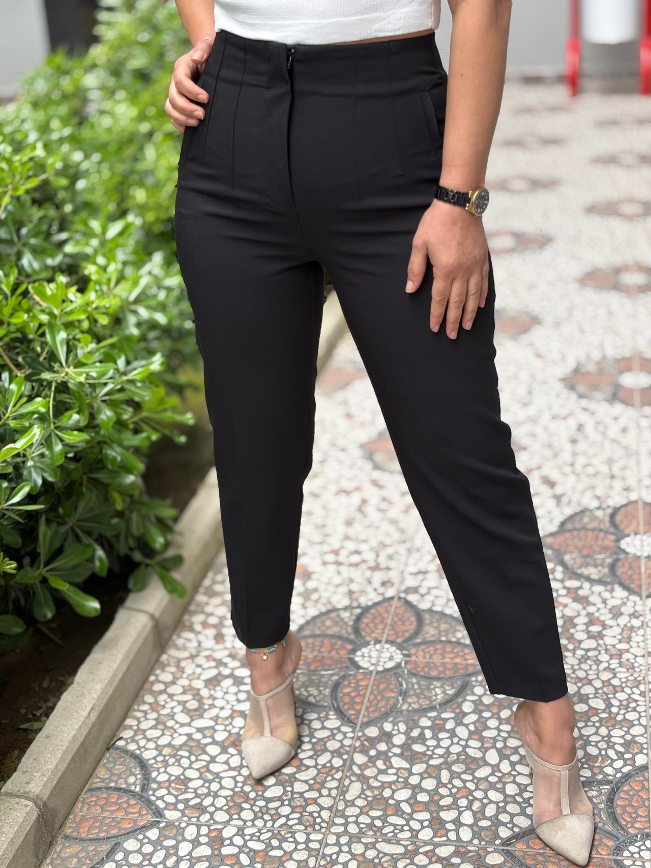 Siyah Yüksek Bel Pensli Pantalon