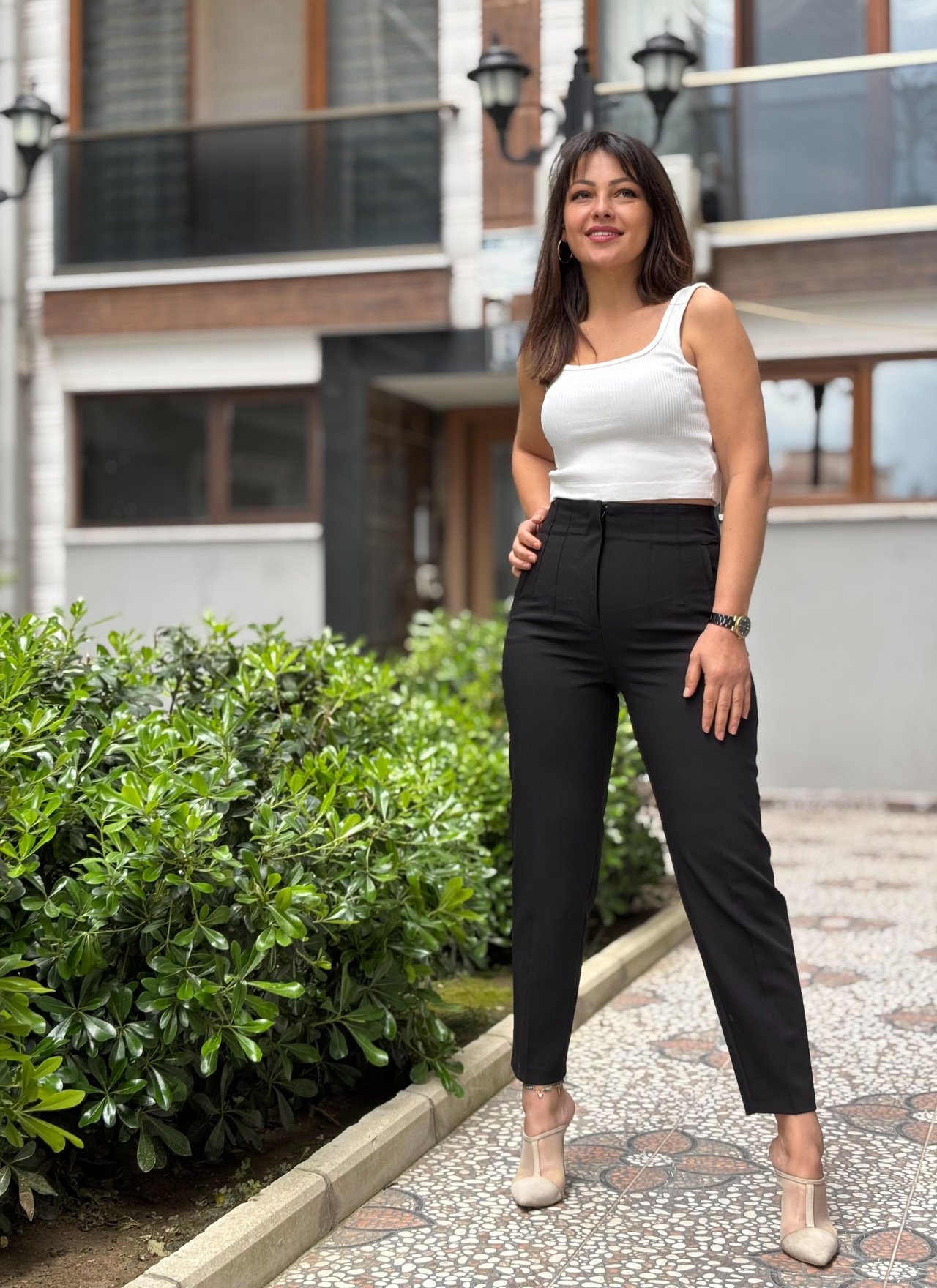 Siyah Yüksek Bel Pensli Pantalon