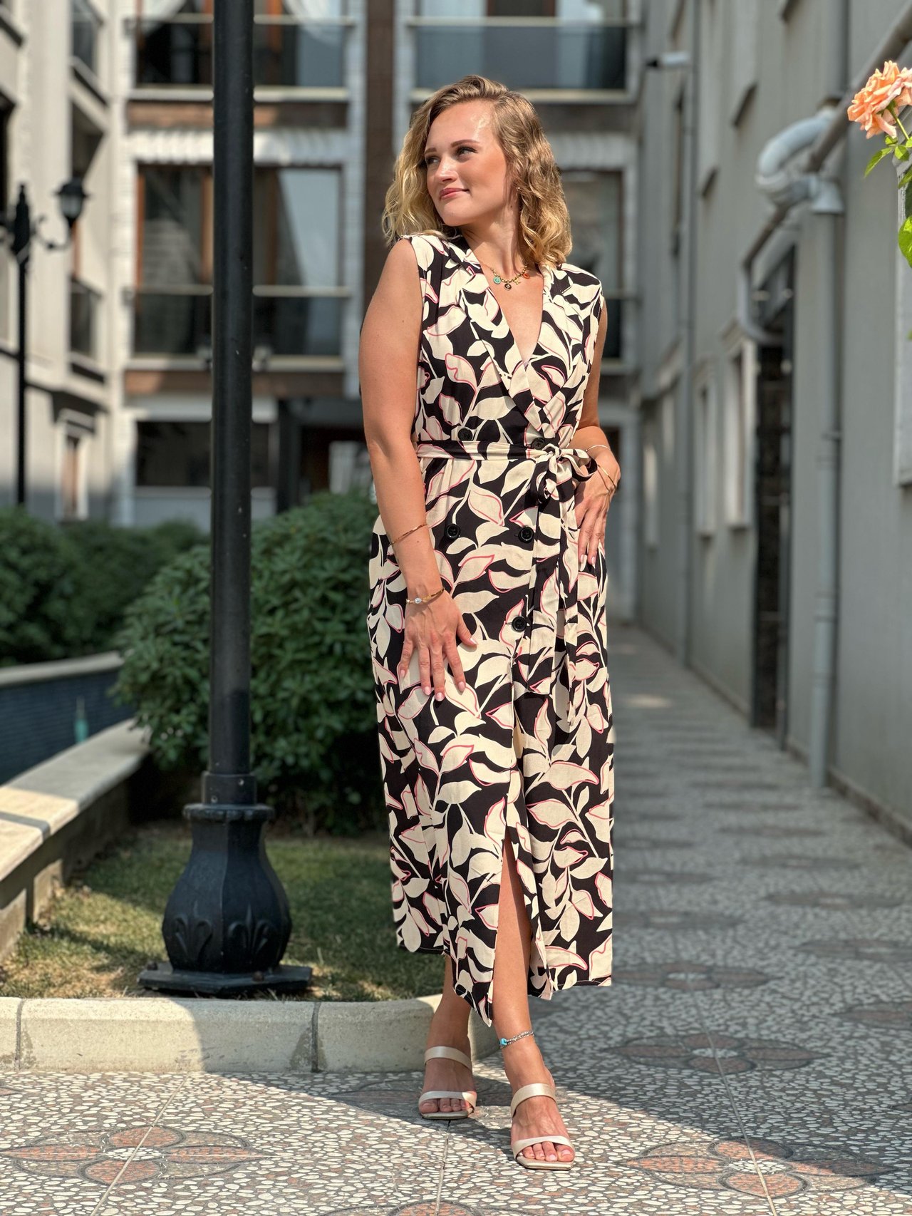 Yaprak Desenli Orj Marka Elbise