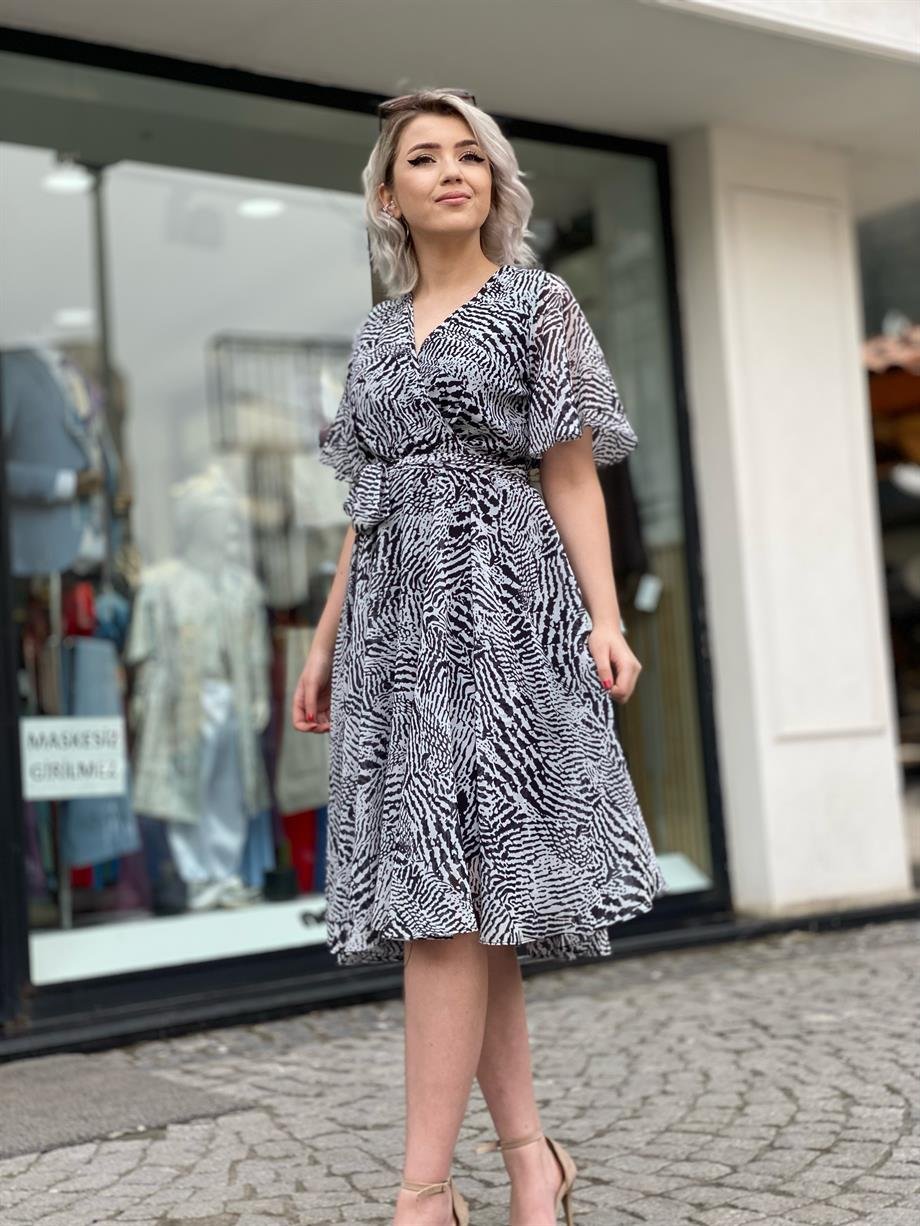 Zebra Desenli Şifon Elbise