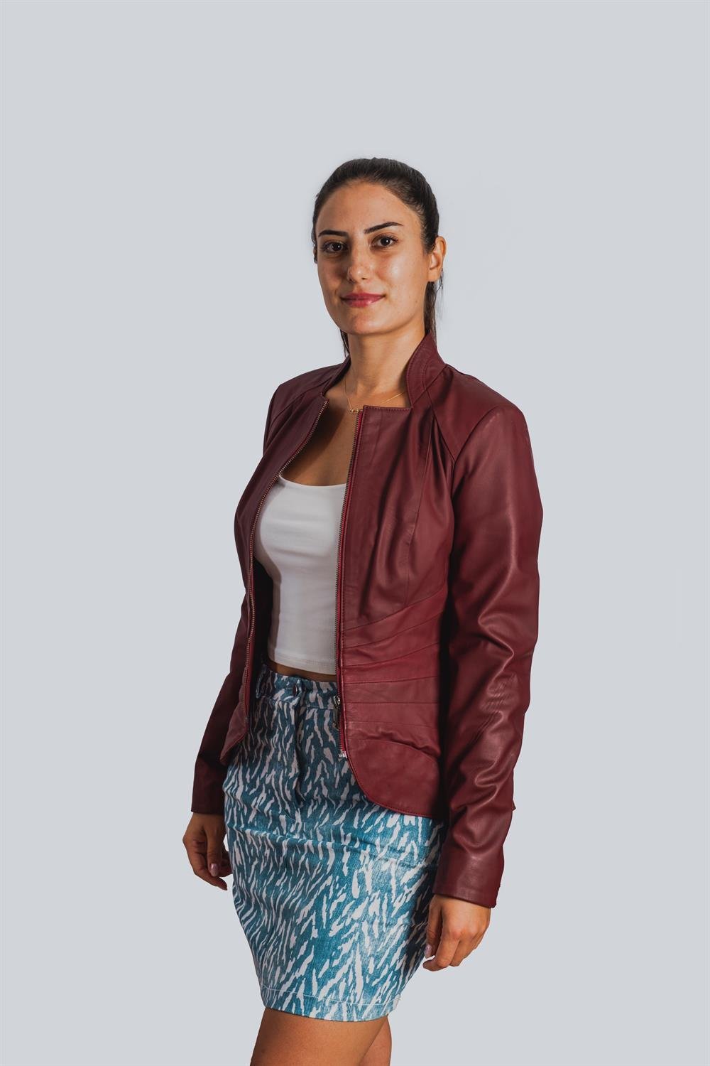 Kelebek Loznica Bayan Deri Ceketi