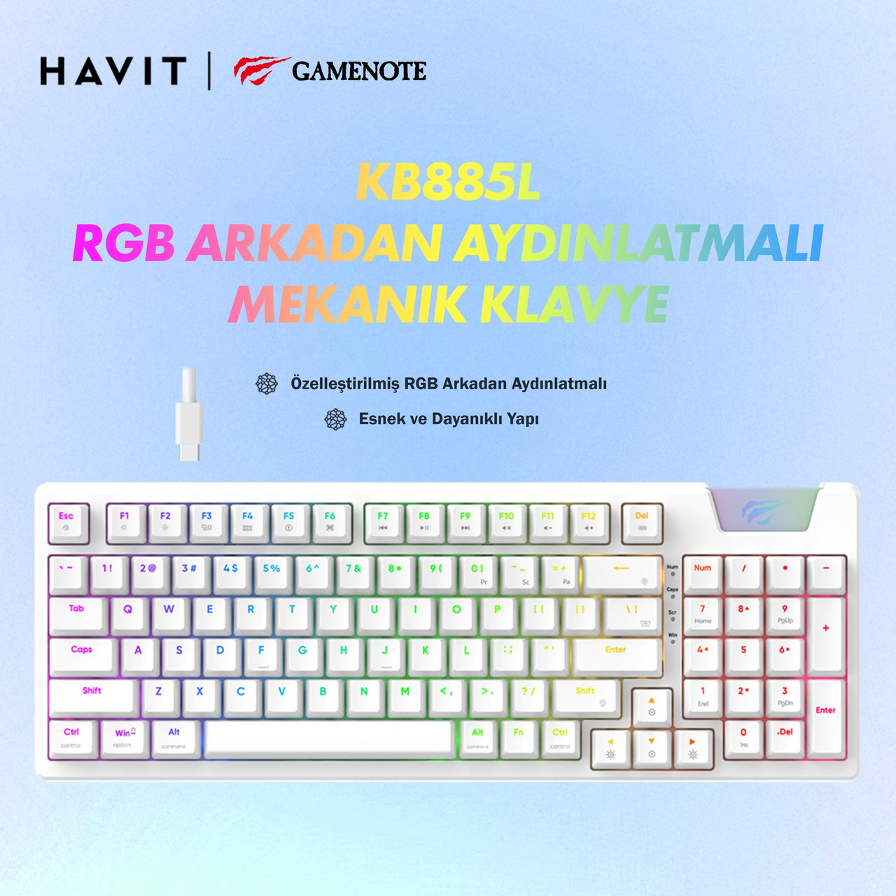 Gamenote KB885L RGB Backlit Gaming Mekanik Klavye Profesyonel Gasket