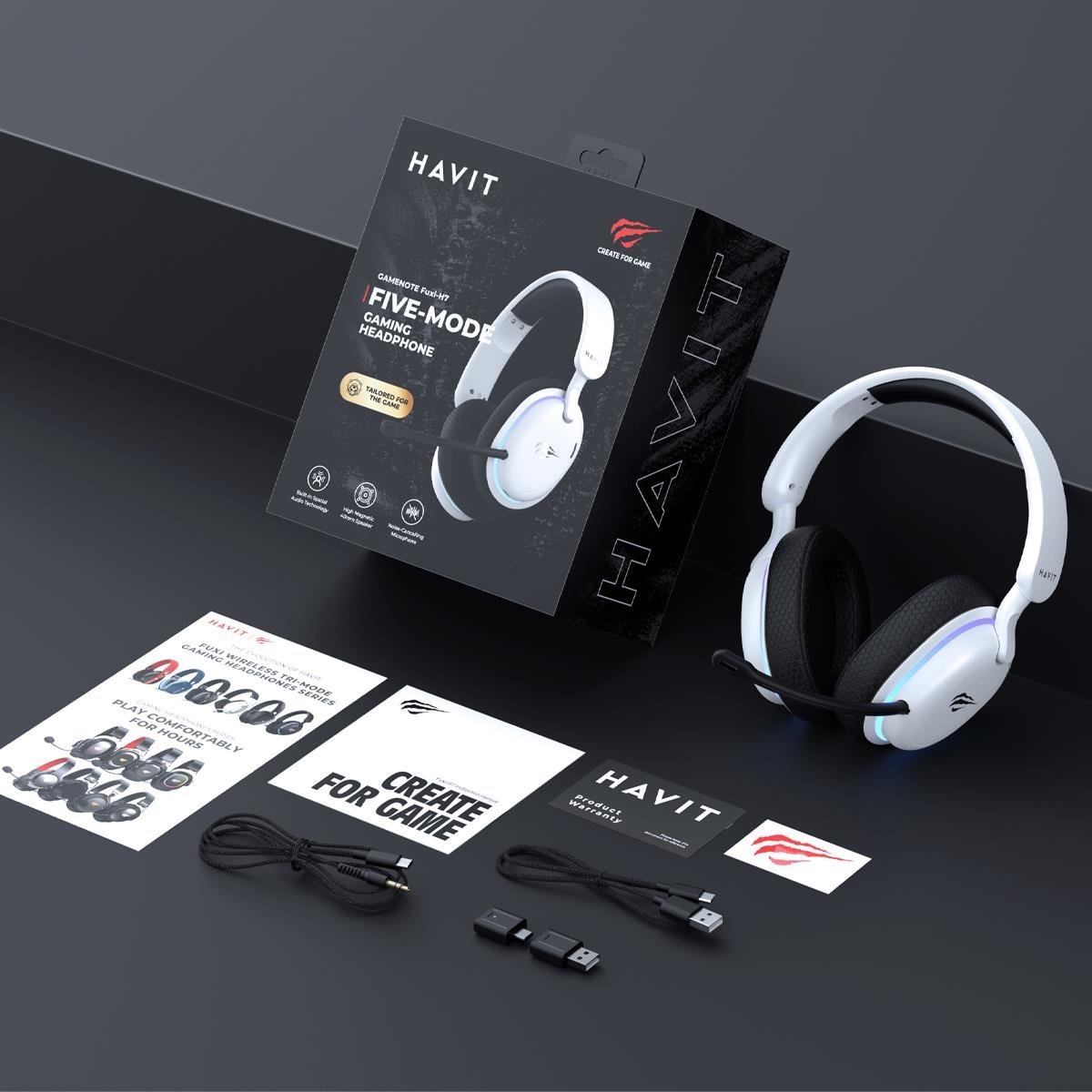 Havit Gamenote Fuxi-H7 RGB Kablosuz Gaming Oyuncu Kulaklığı - Beyaz